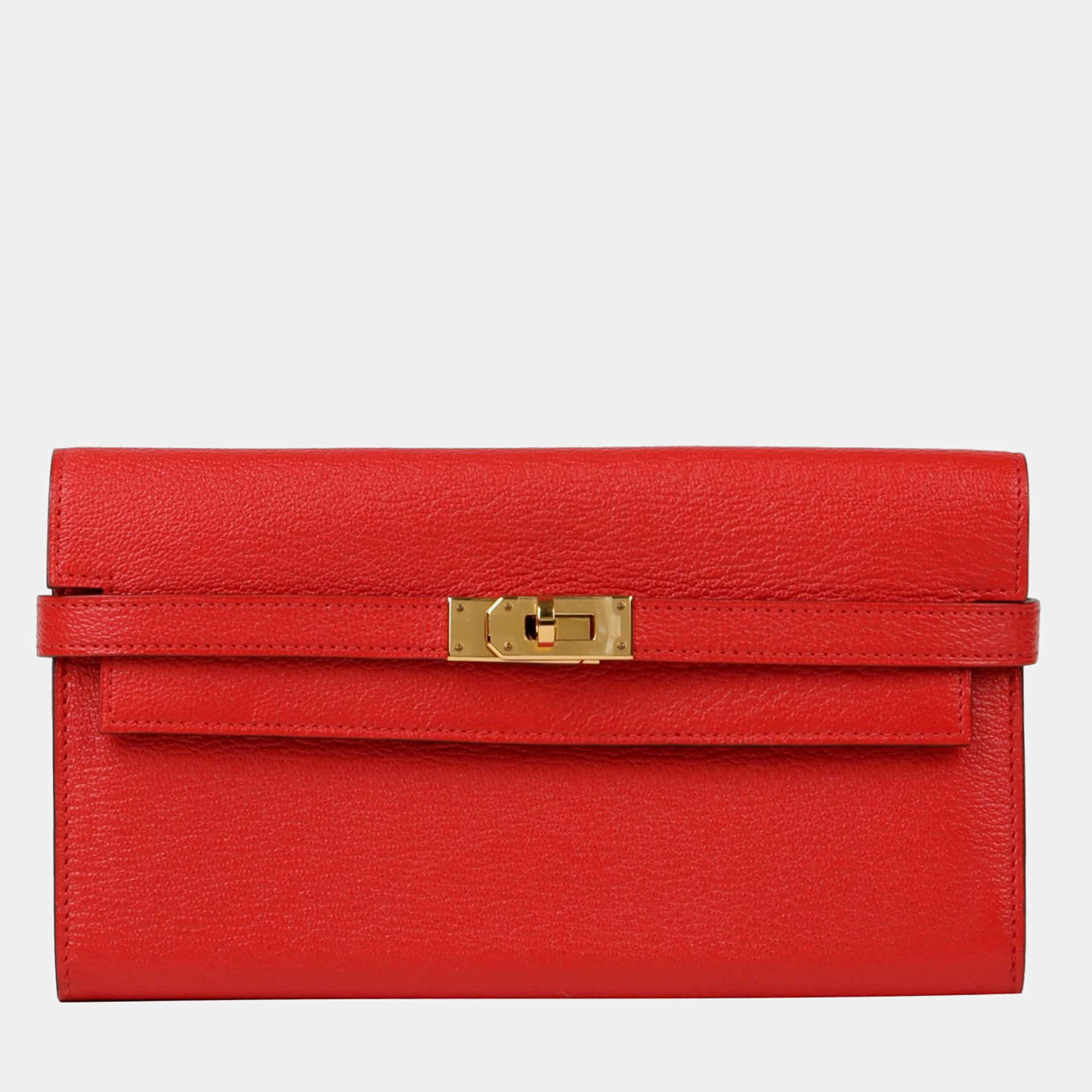Hermes Rouge Casaque Leather Kelly Long Wallet
