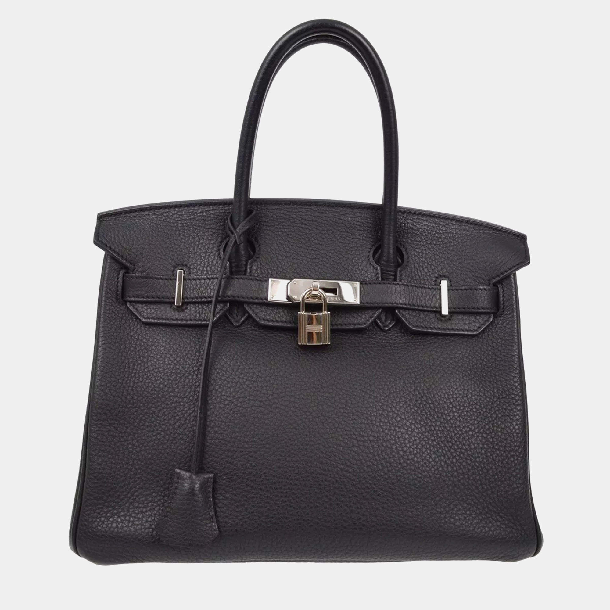 Pre Owned Hermes Black Taurillon Clemence Birkin 30 Handbag
