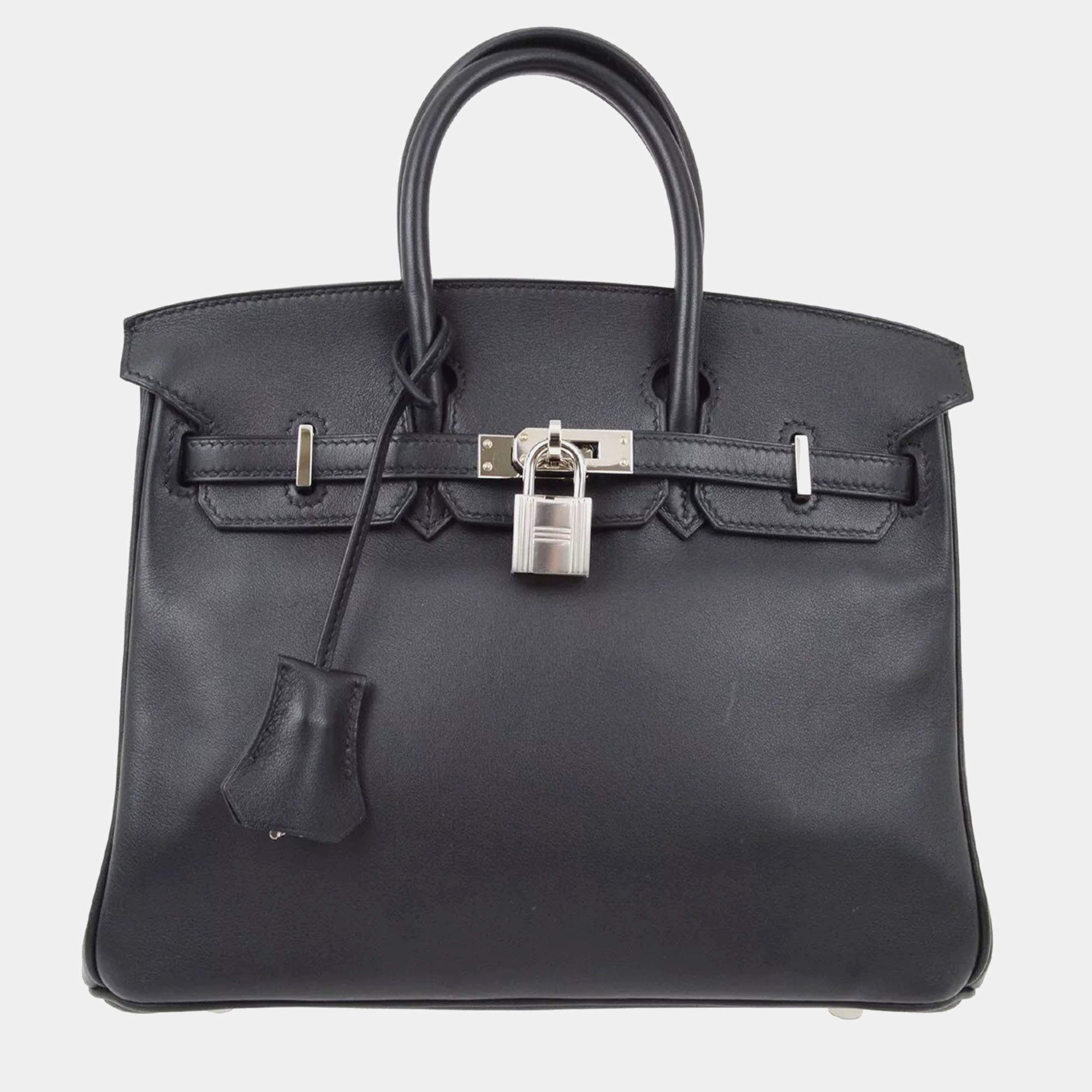 Hermes Black Swift Palladium Finish Birkin 25 Handbag