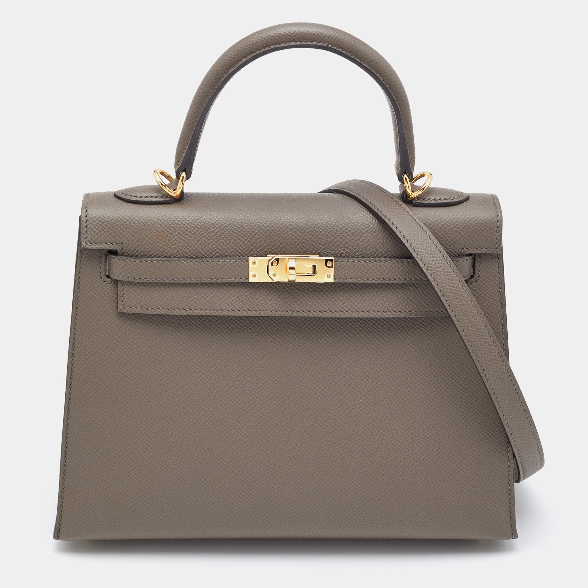 Pre Owned Hermes Etain Epsom Leather Gold Finish Kelly Sellier 25 Bag