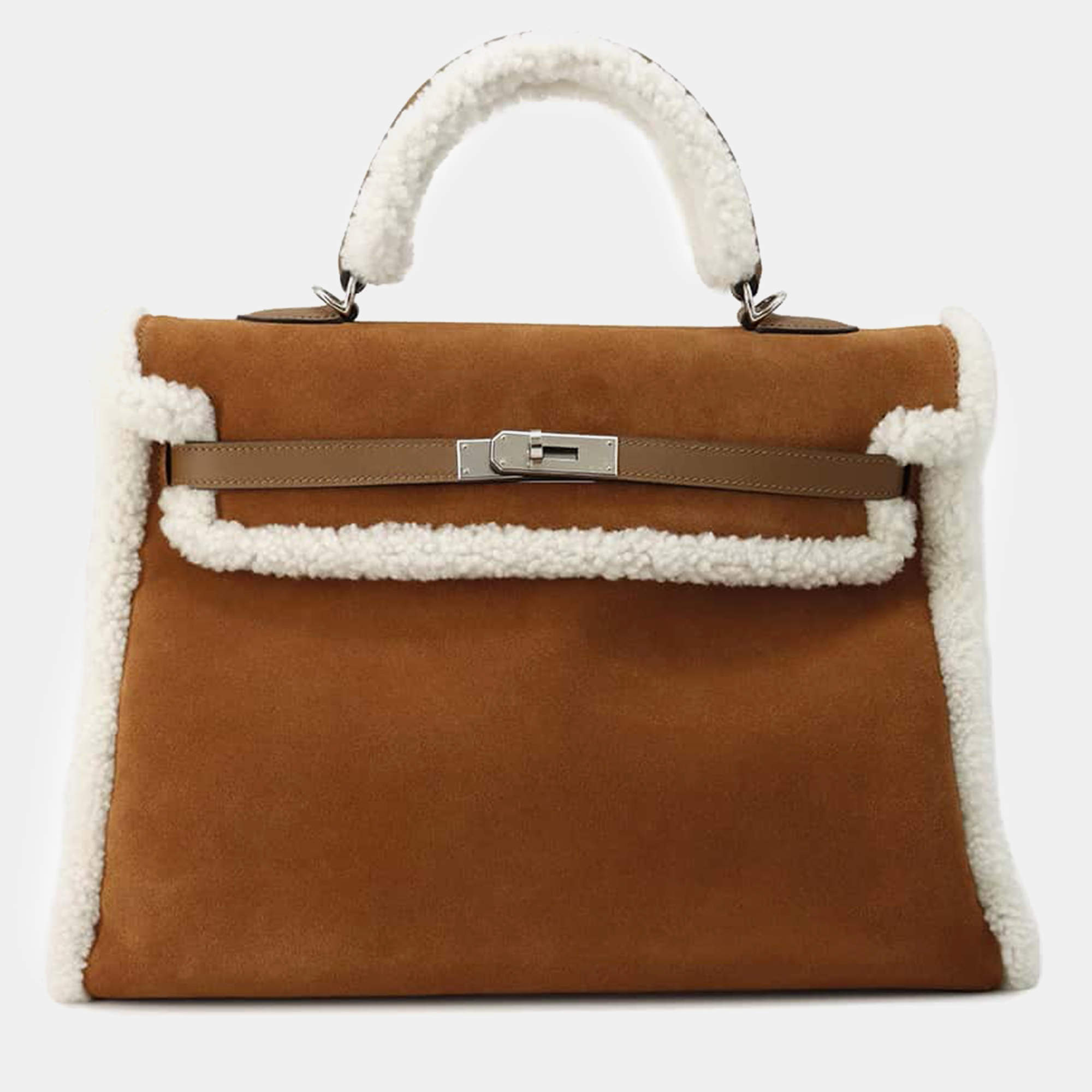 Hermes Marron Dobris Mouton Barenia Leather Kelly Teddy 35 Top Handle Bag