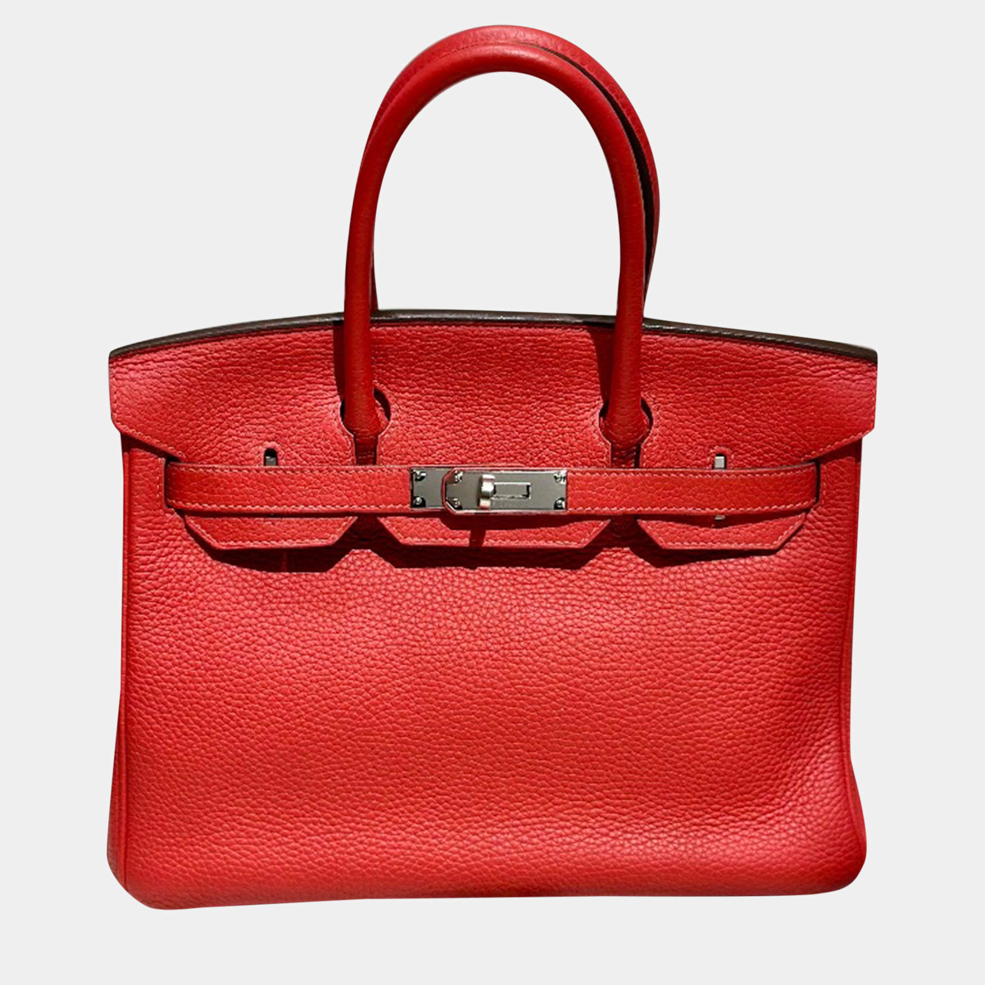 Hermes Azalea Red Togo Leather Burkin 30 Tote Bag