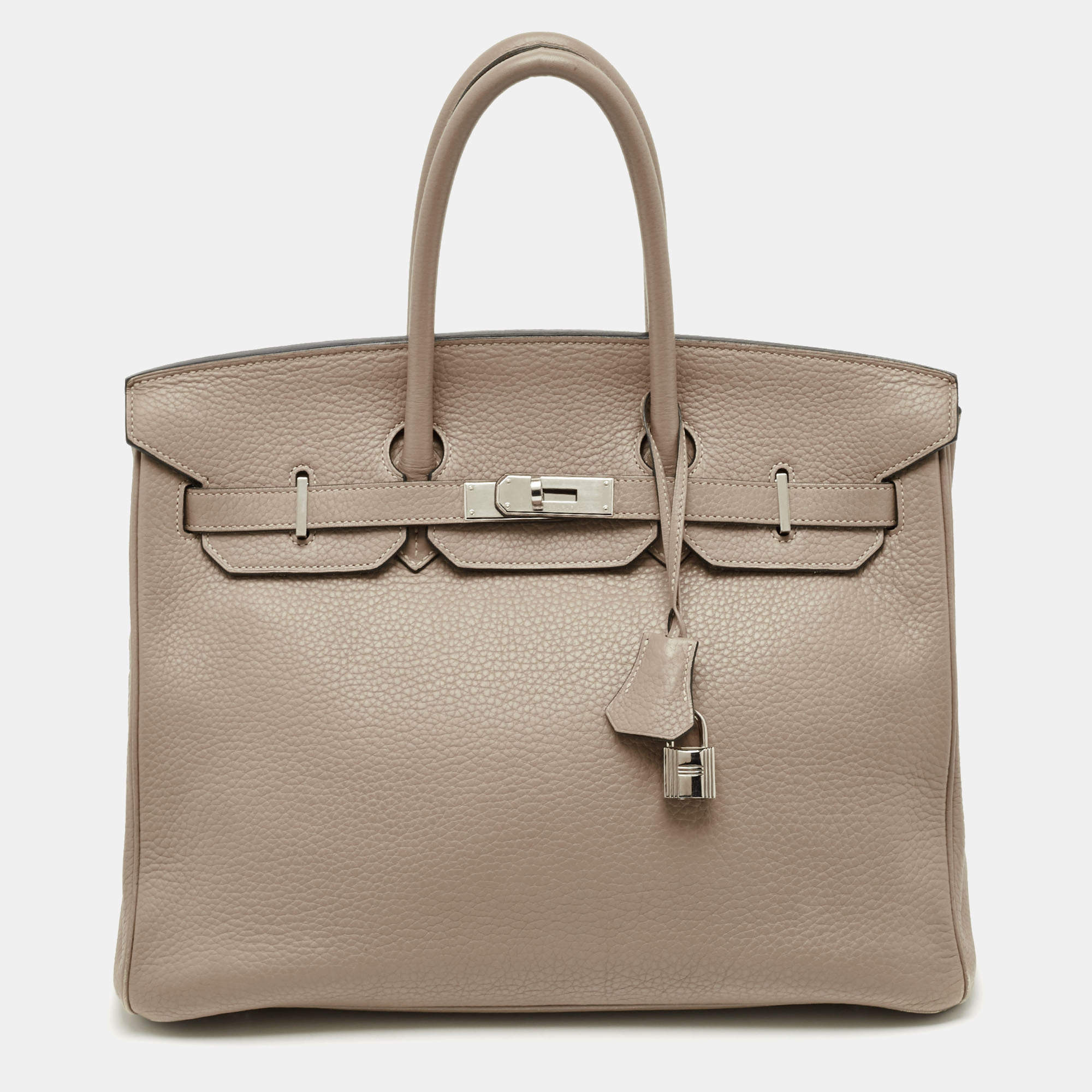 Hermes Gris Tourterelle Taurillon Clemence Leather Palladium Finish Birkin 35 Bag