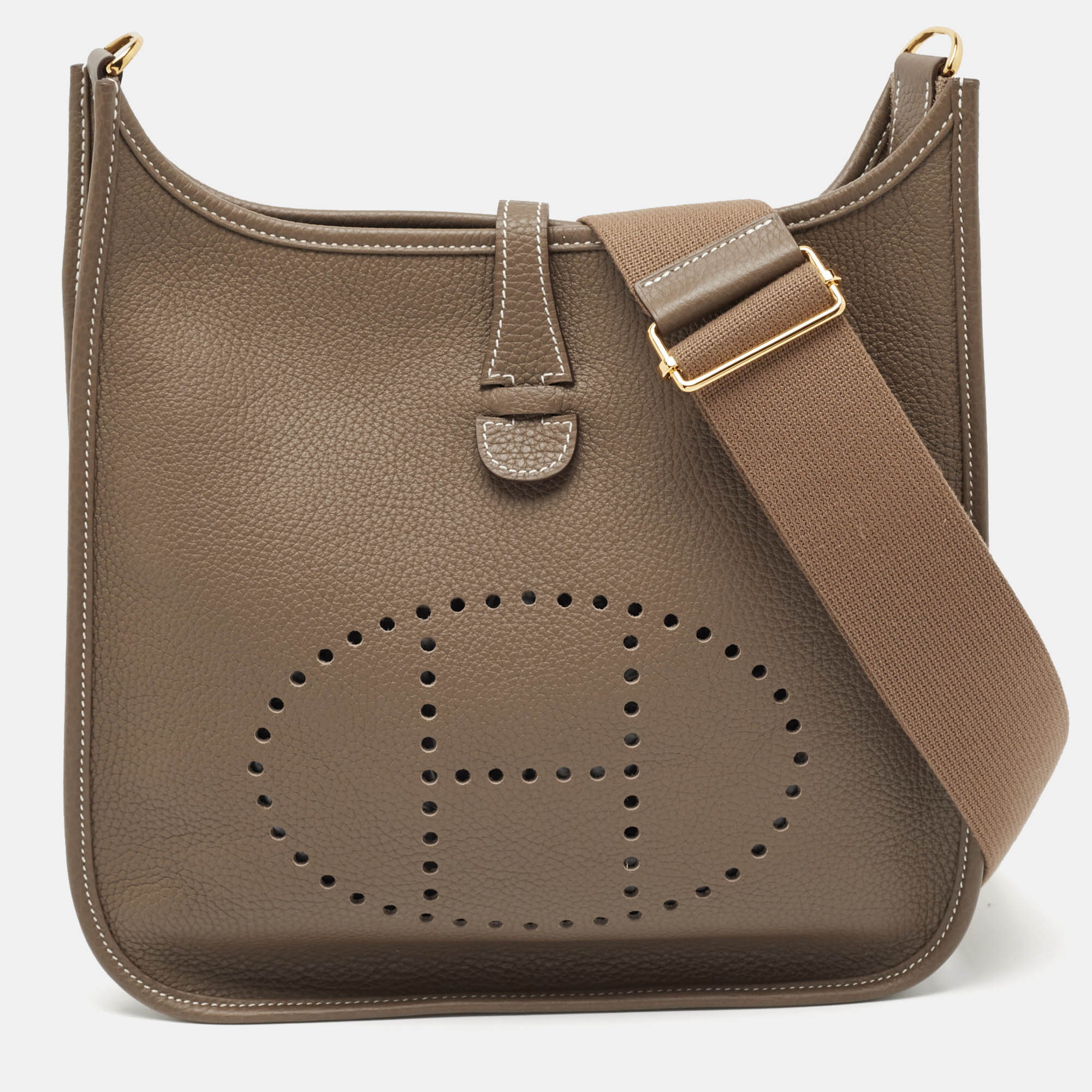 Pre Owned Hermes Etoupe Taurillon Clemence Leather Evelyne III PM Bag