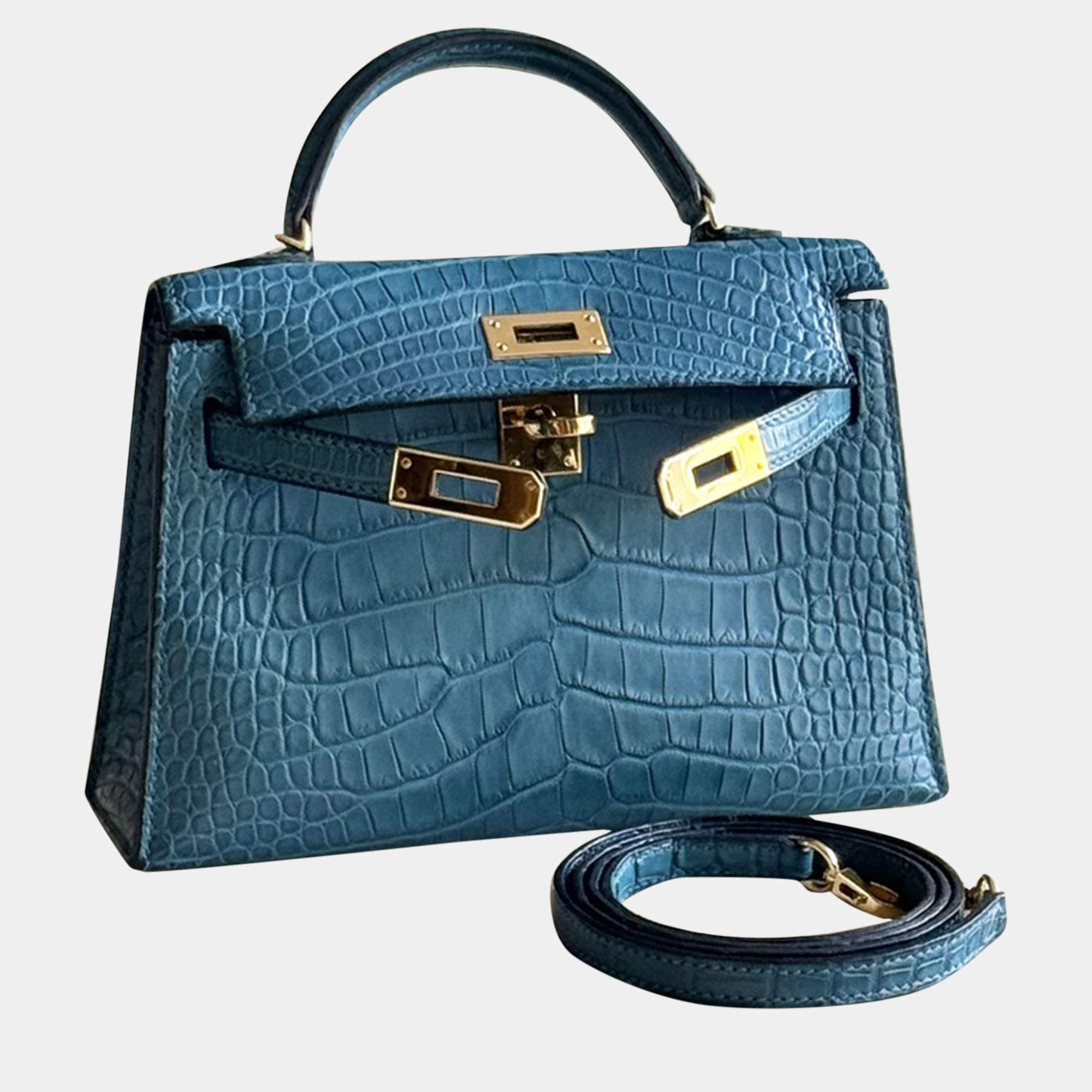 Hermes Blue Leather Mini Kelly Crossbody Bag