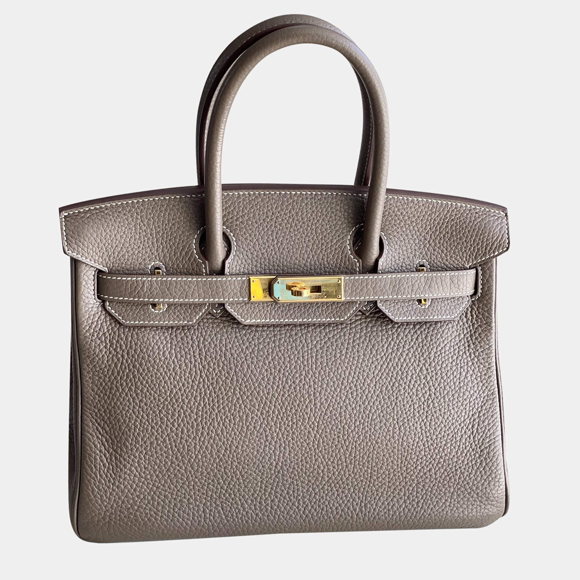 Hermes Etoupe Togo Leather Birkin 30 Handbag