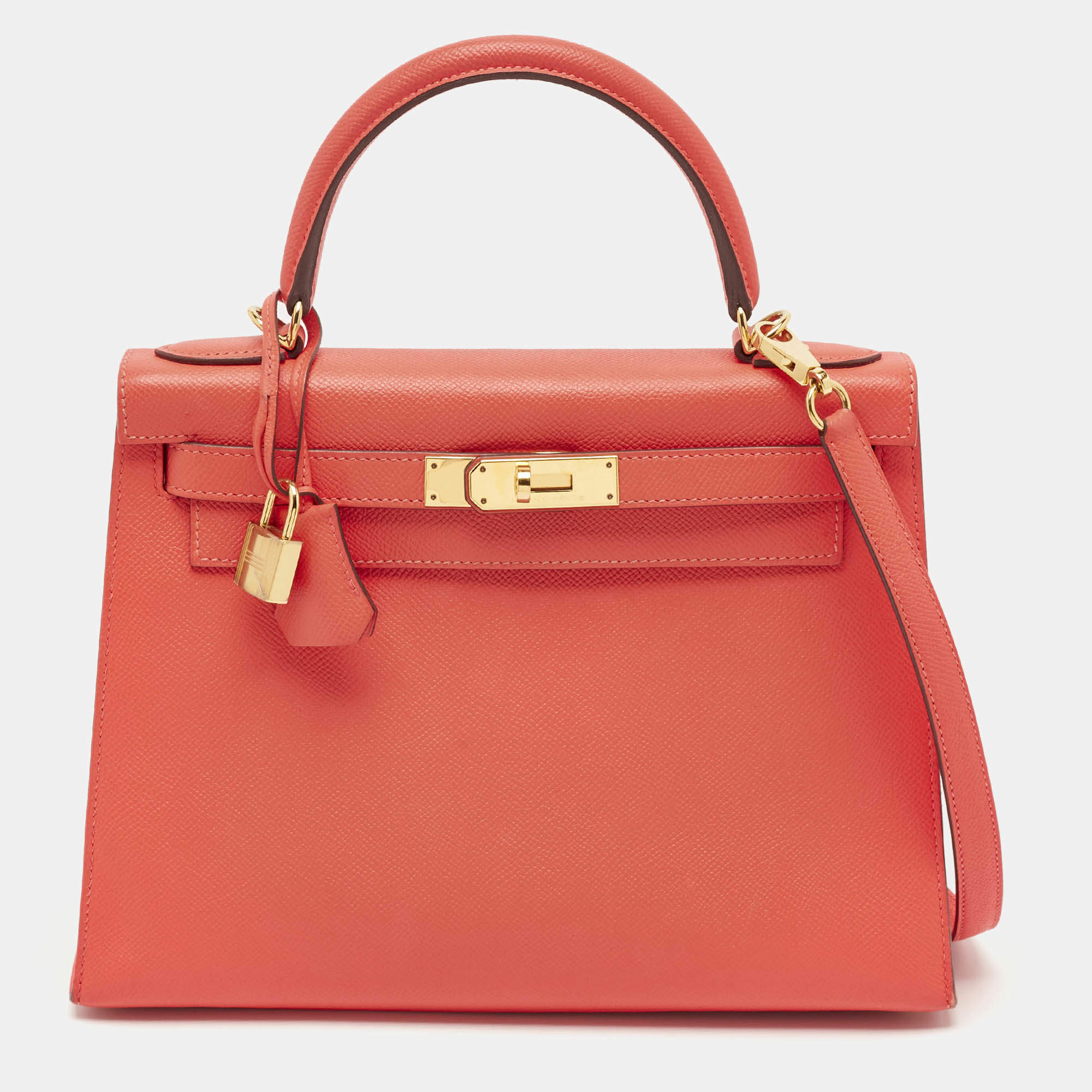 Hermes Rose Jaipur Epsom Leather Gold Finish Kelly Sellier 28 Bag