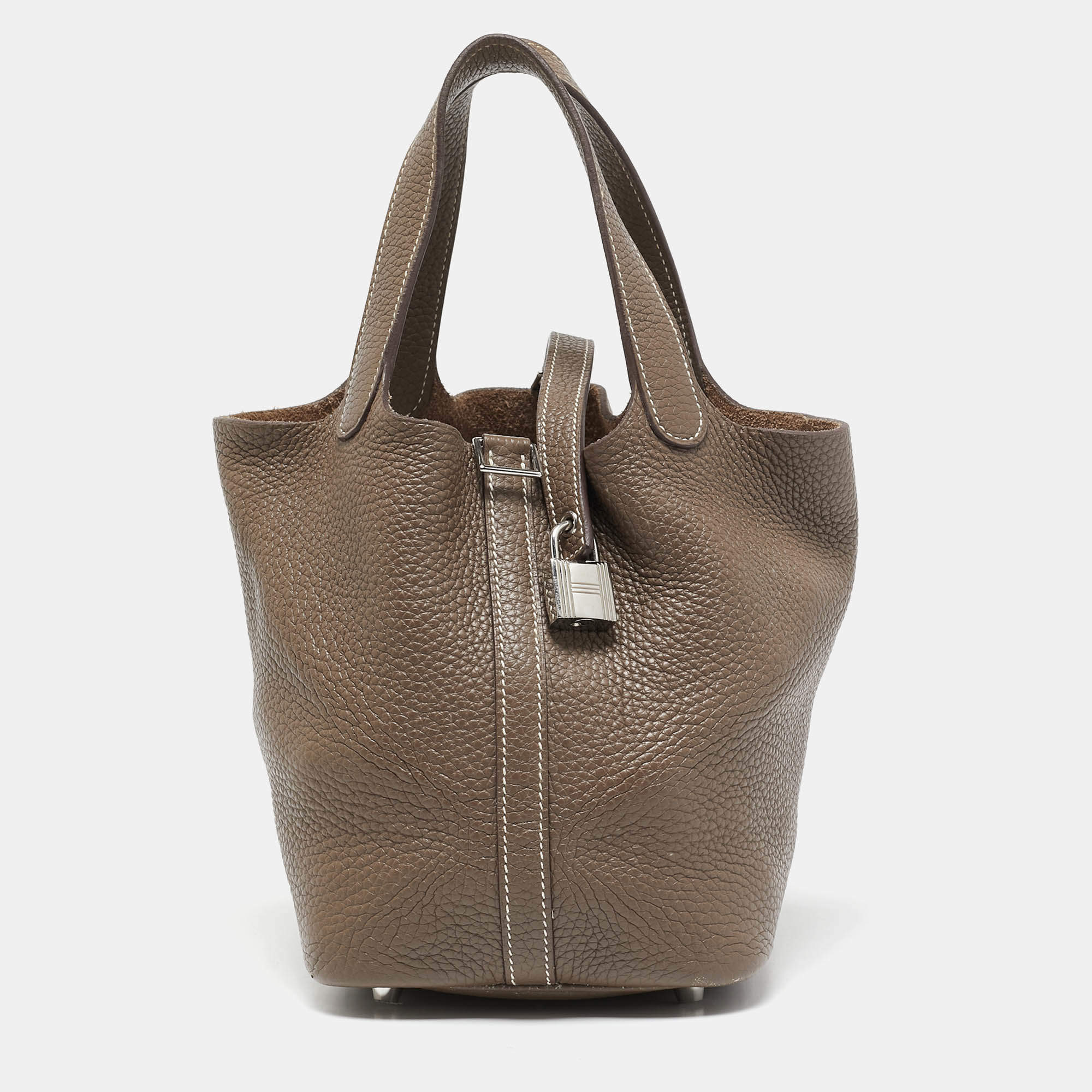 Hermes Taupe Taurillon Clemence Leather Picotin Lock 18 Bag