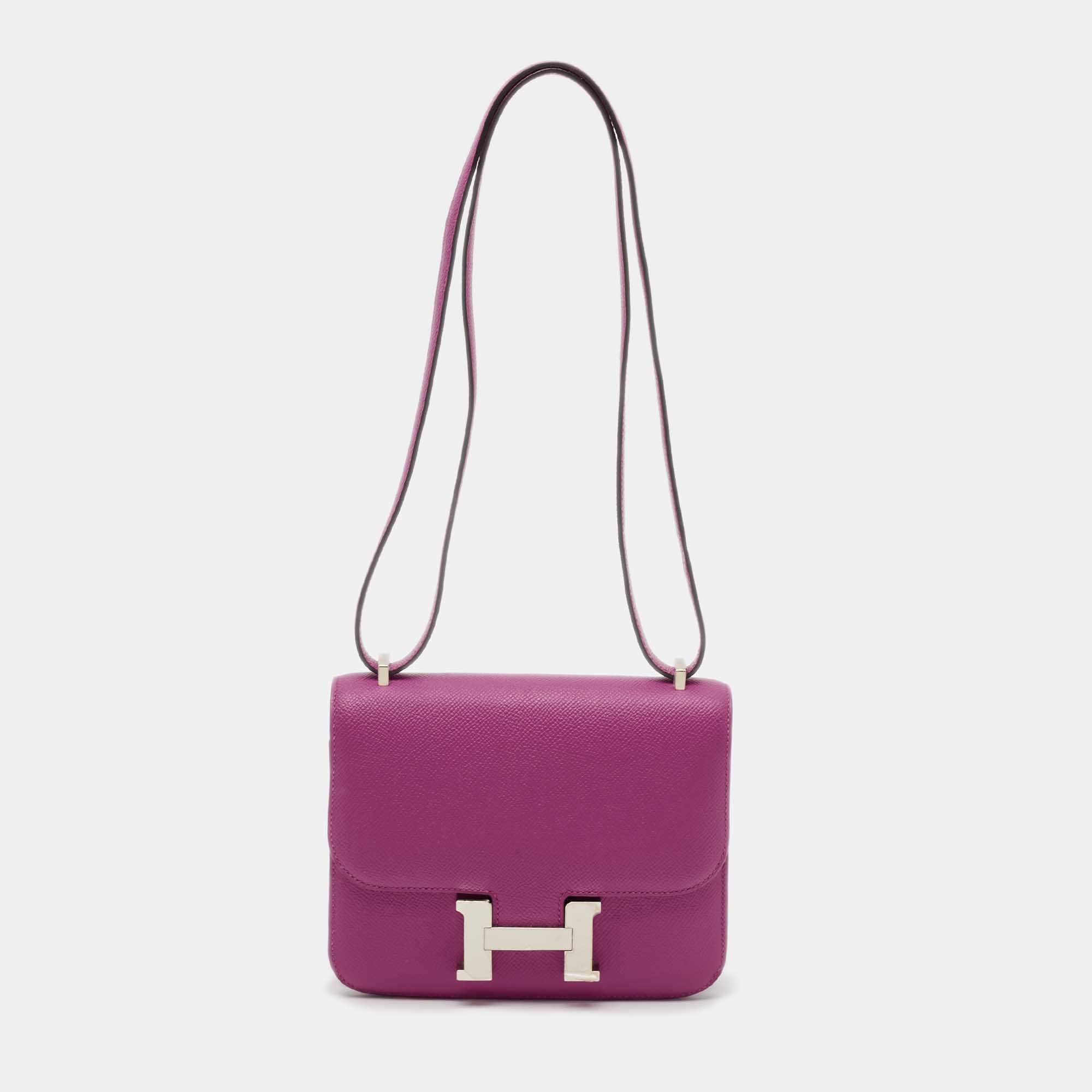 Hermes Rose Pourpre Epsom Leather Palladium Finish Constance 18 Mini Bag