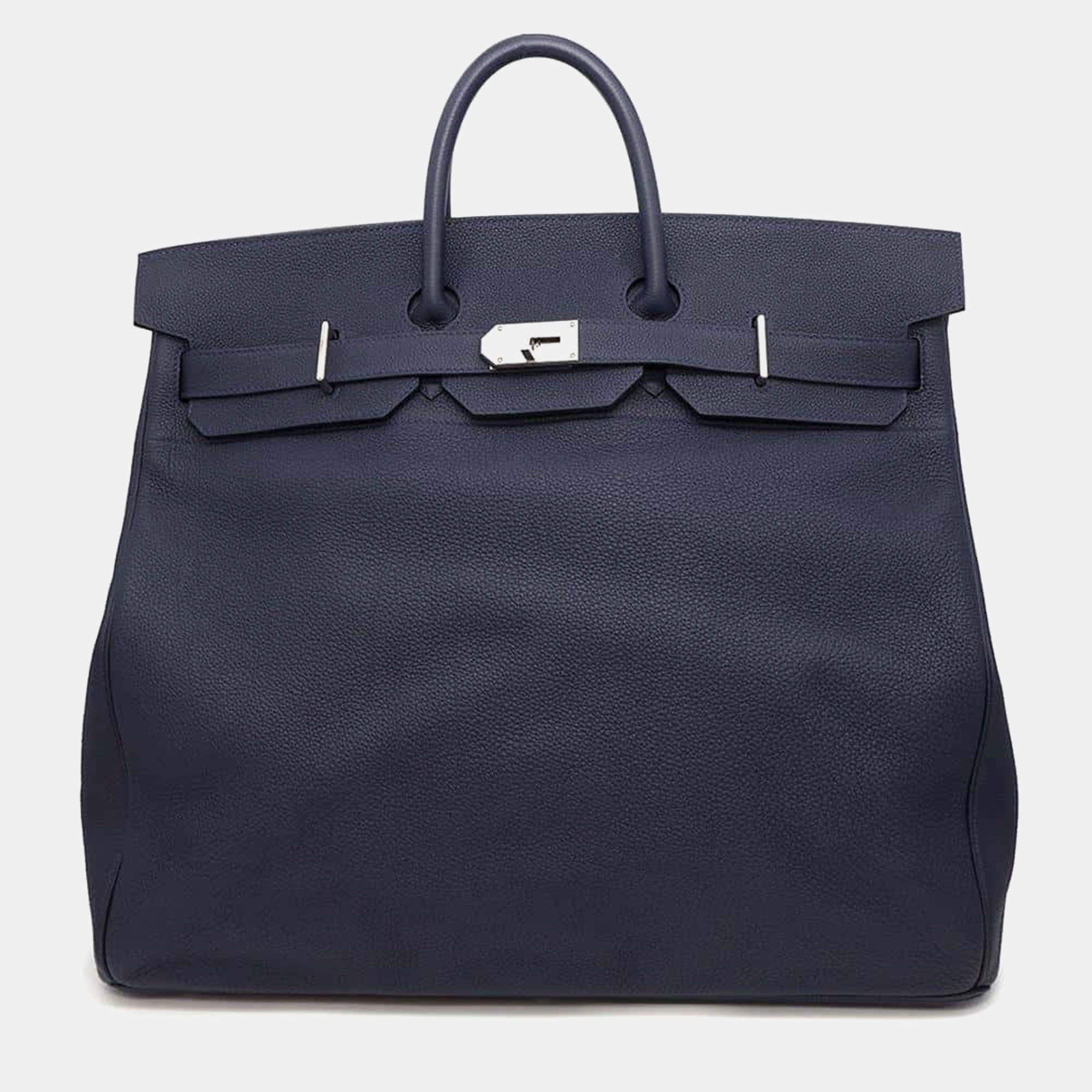 Hermes Blue Nuit Togo Leather HAC Brikin 50 Handbag
