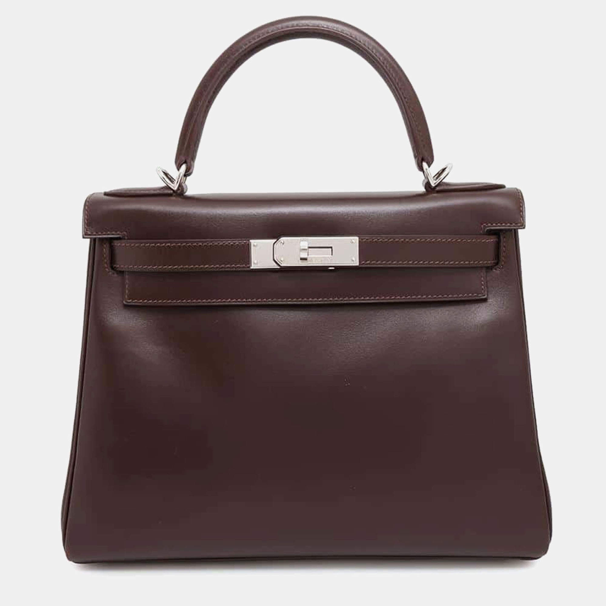 Hermes Havane Box Calf Leather Kelly Retourne 28 Tote Bag