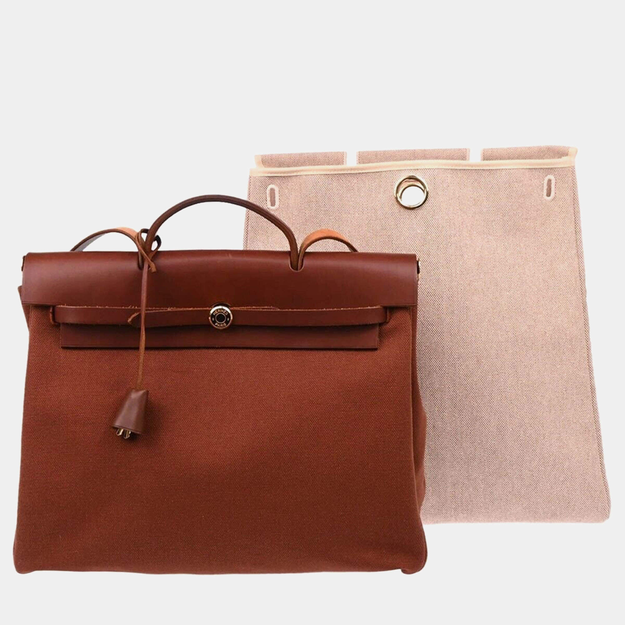 Pre Owned Hermes Brown Toile Officier H Herbag 39 Handbag