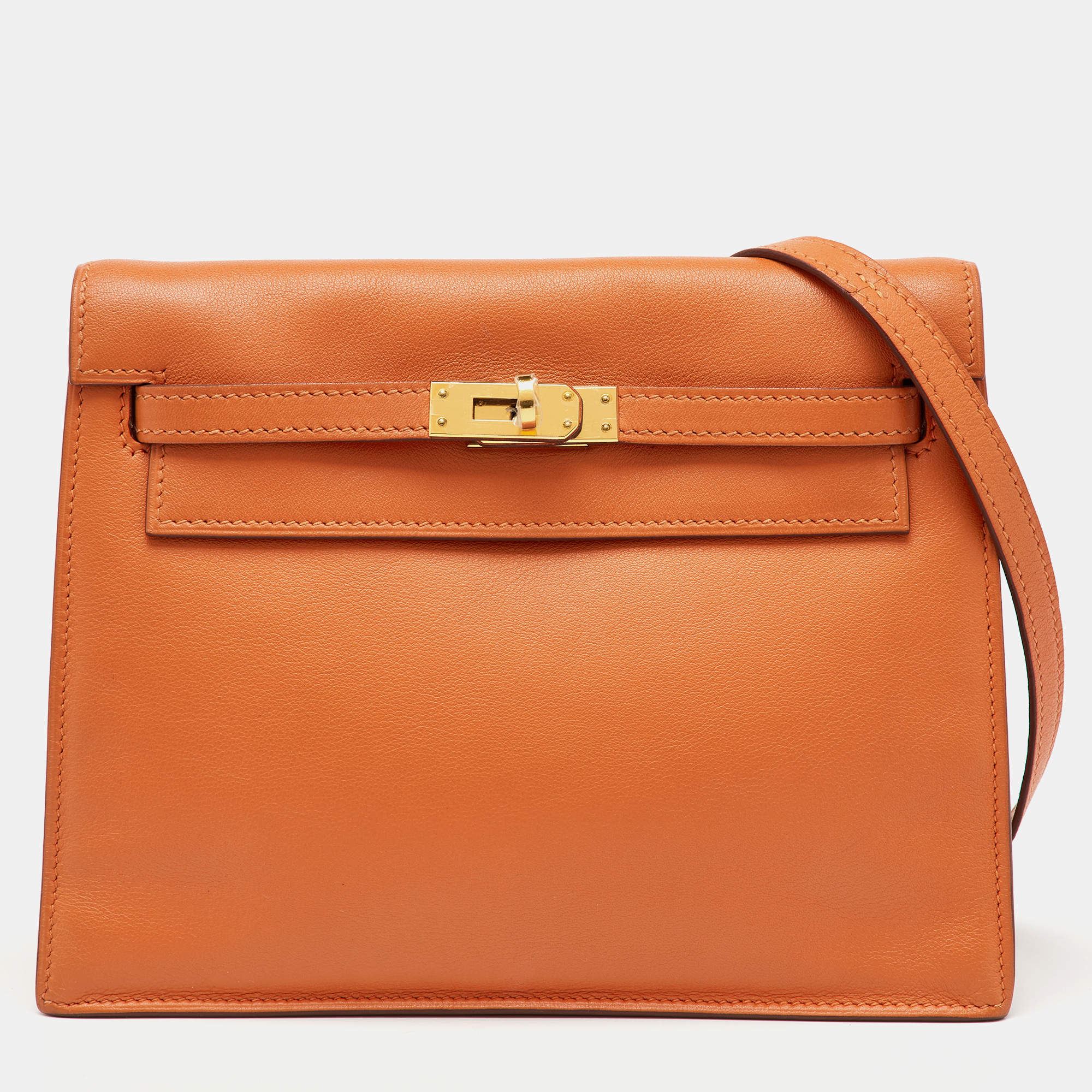 Hermes Orange Swift Leather Kelly Danse Gold Hardware Finish Bag