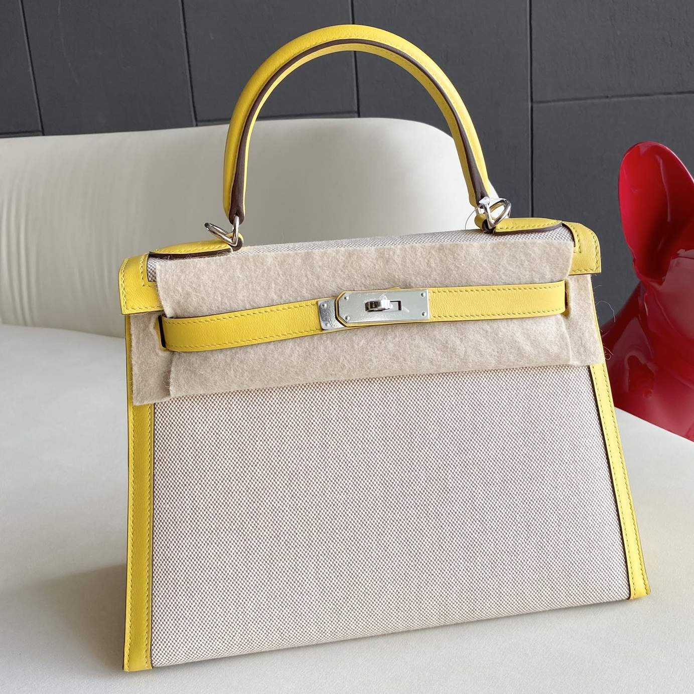 Hermes Napoli Yellow Canvas Kelly 28