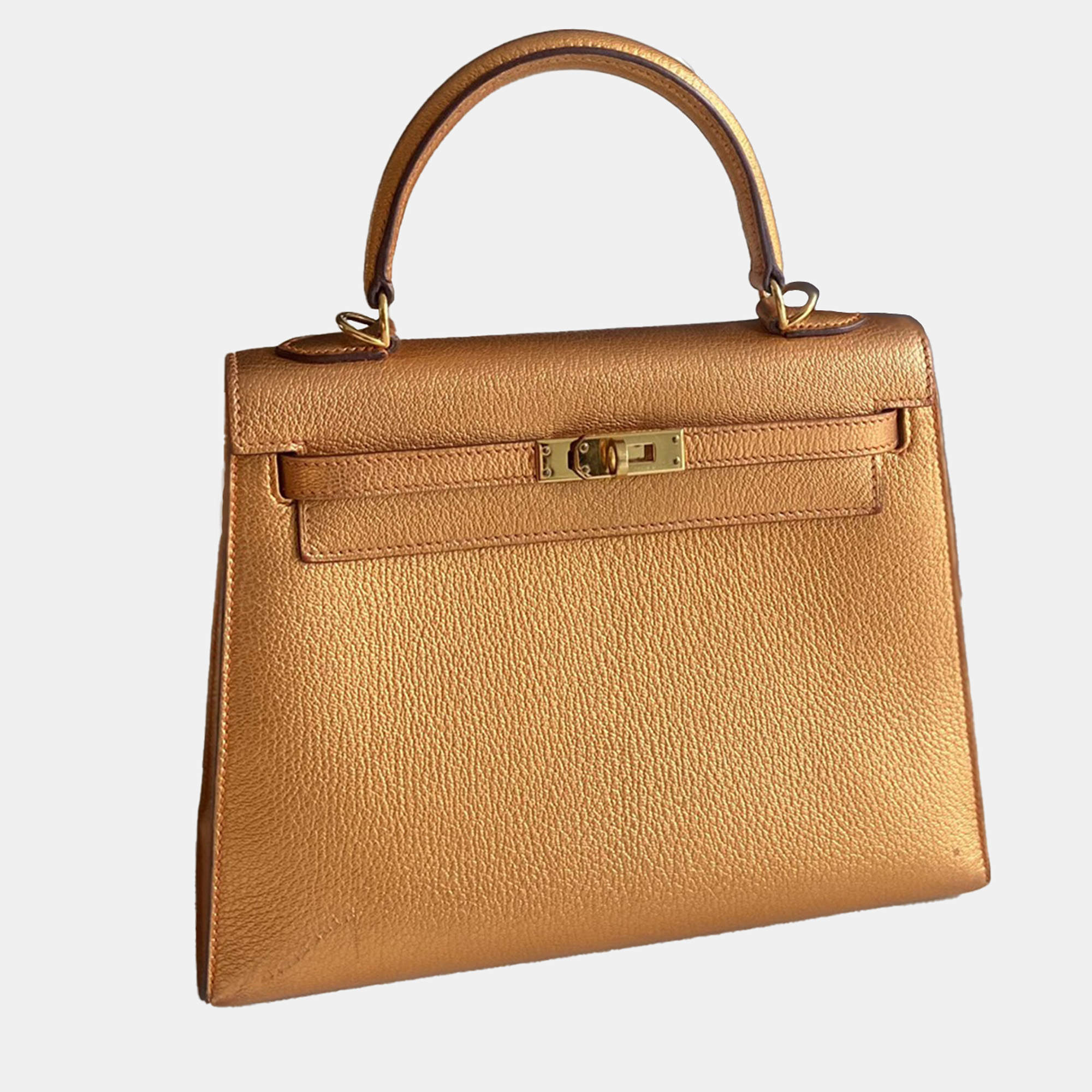 Hermes Bronze Togo Leather Kelly 25 Top Handle Bag