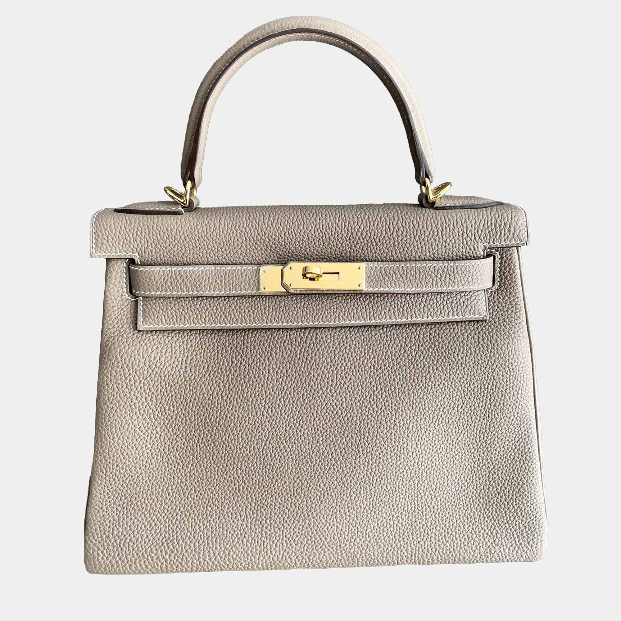 Hermes Etoupe Togo Leather Kelly 28 Top Handle Bag