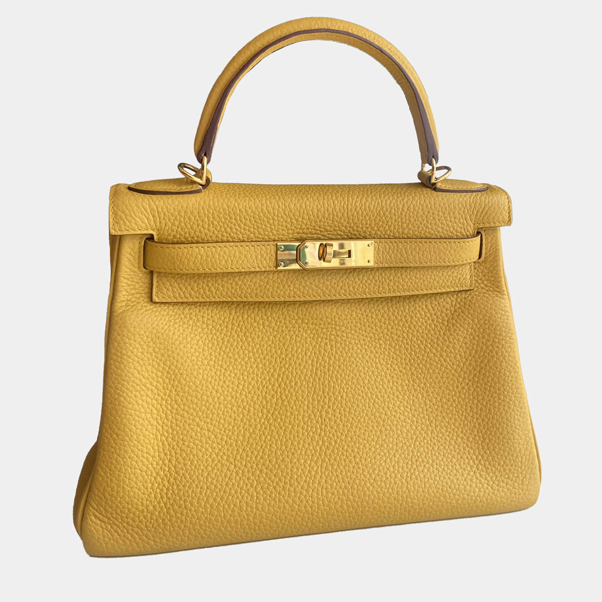 Hermes Amber Yellow Togo Leather Kelly 28 Top Handle Bag