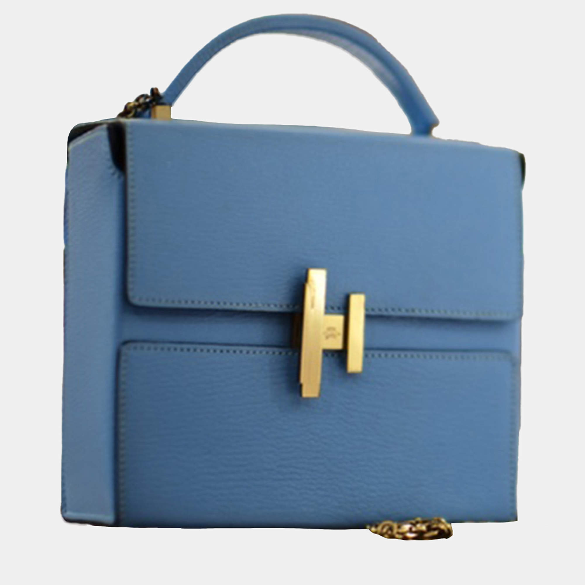 Hermes Candy Blue Leather Cinhetic Top Handle Boxy Bag