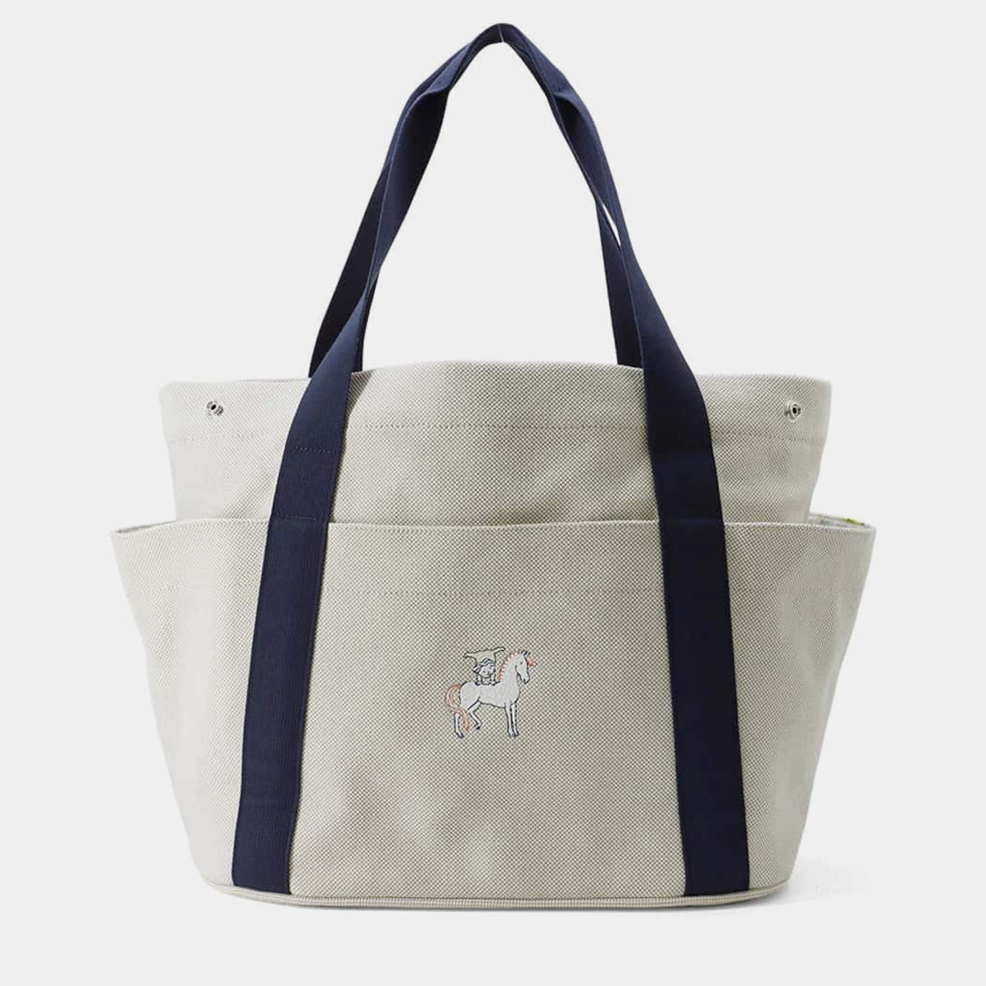 Hermes Gris Pale/Navy Toile H Tote Bag