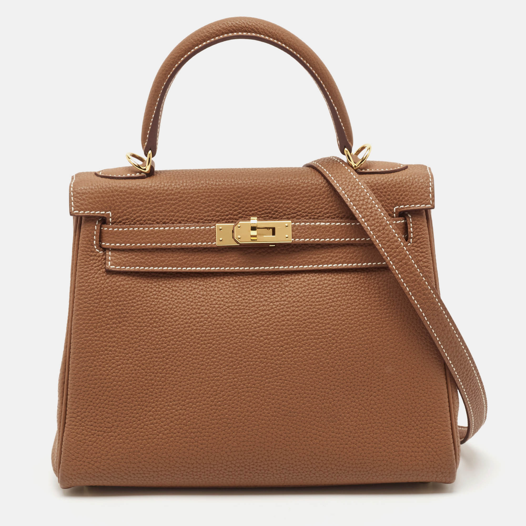 Hermes Gold Togo Leather Gold Finish Kelly Retourne 25 Bag