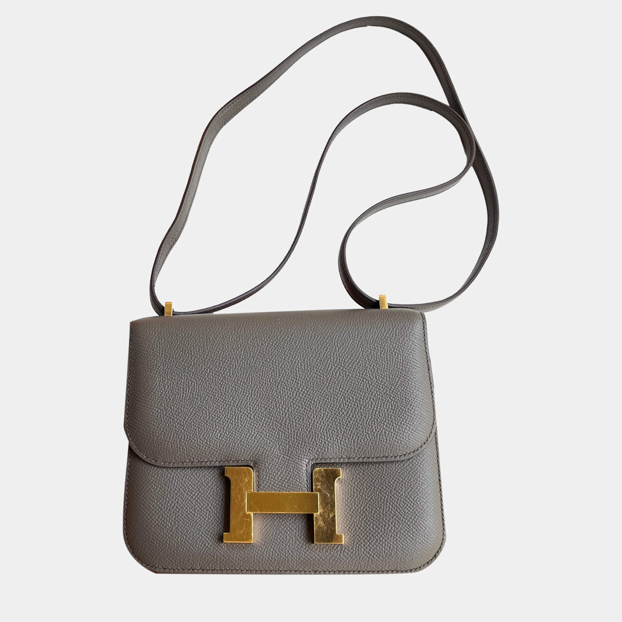 Hermes Tin Grey Epsom Leather Constance 19 Shoulder Bag