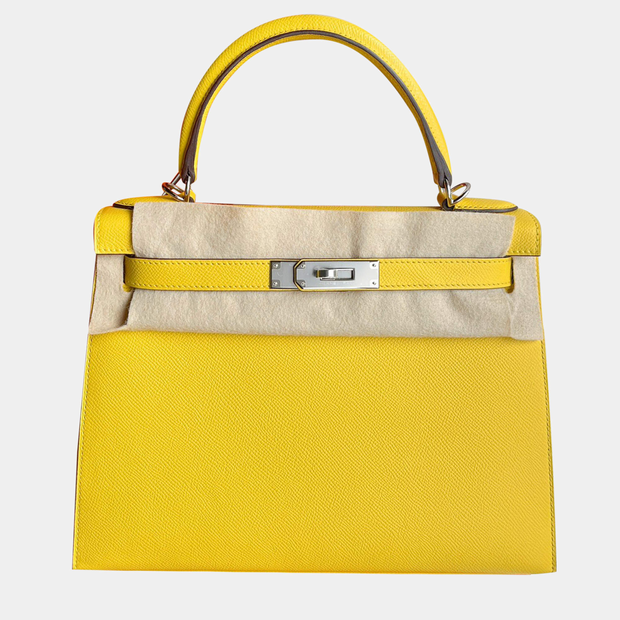 Pre Owned Hermes Naples Yellow Epsom Leather Kelly 28 Top Handle Bag