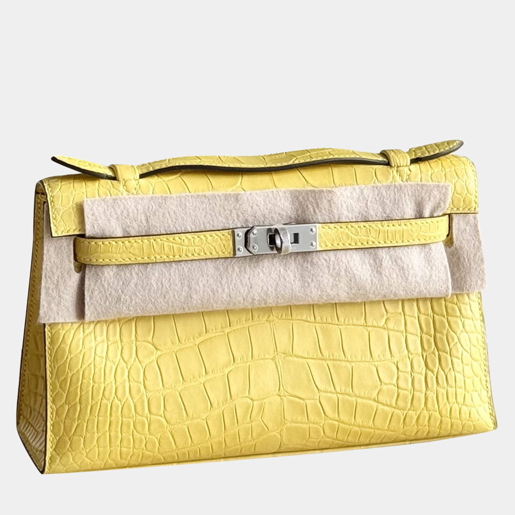 Hermes Mimosa Yellow Matte Crocodile Leather Mini Kelly I Top Handle Bag