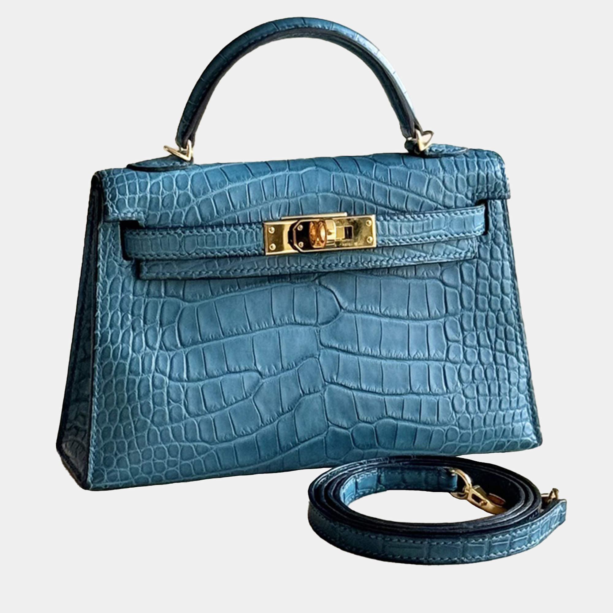 Hermes Matte Crocodile Leather Mini Kelly II Bag