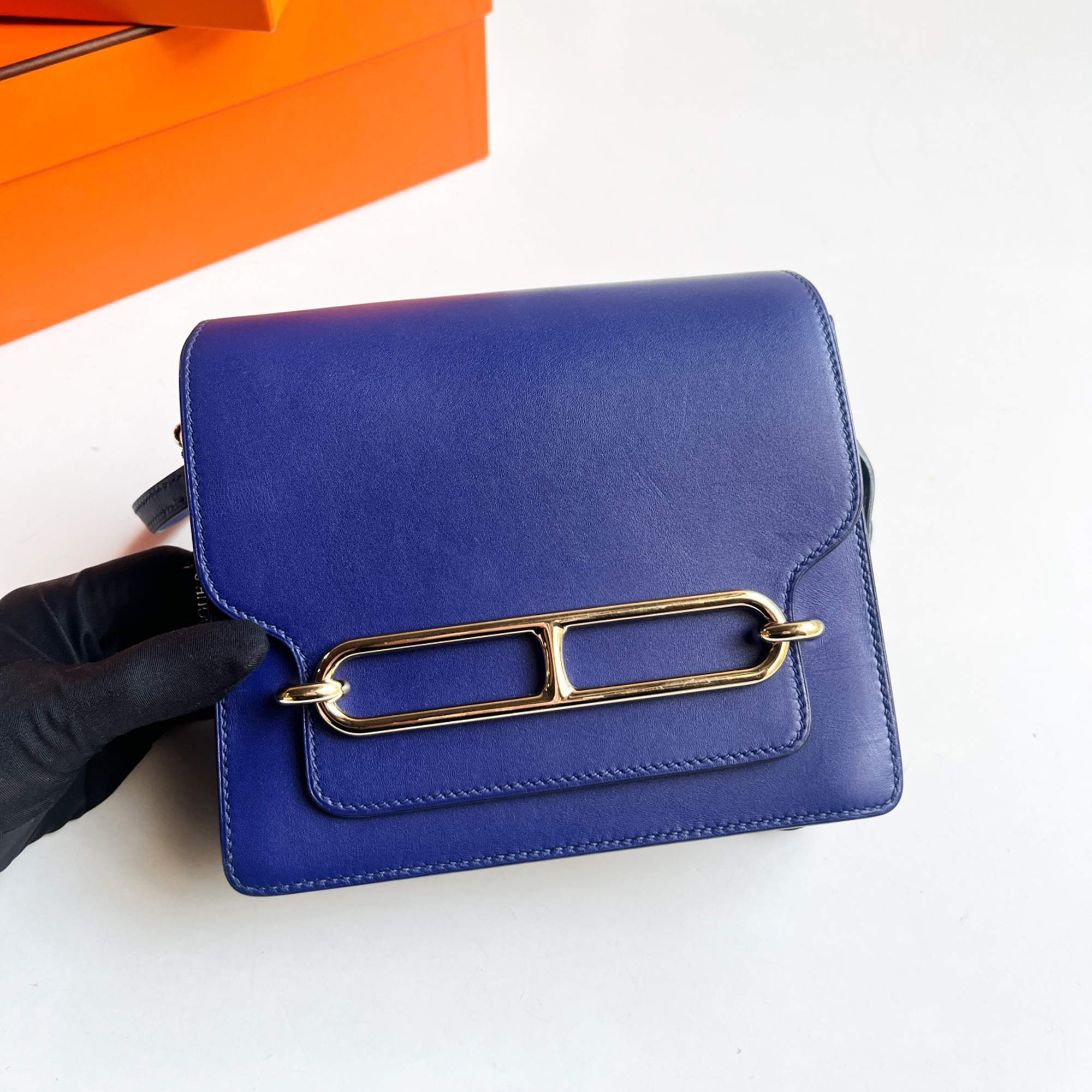 Hermes Ink Blue Swift Leather Mini Roulis Shoulder Bag