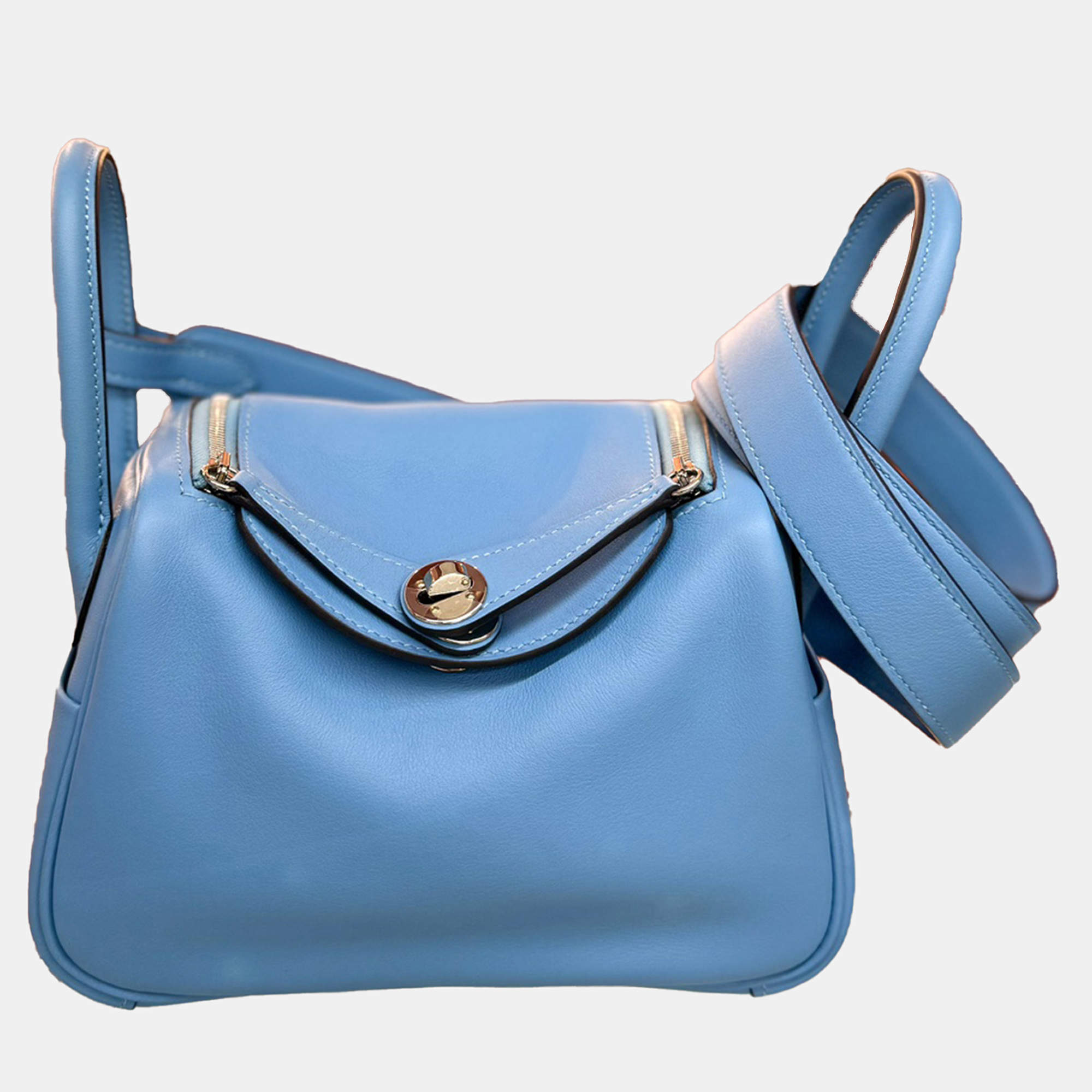 Hermes Northern Blue Swift Leather Mini Lindy Shoulder Bag