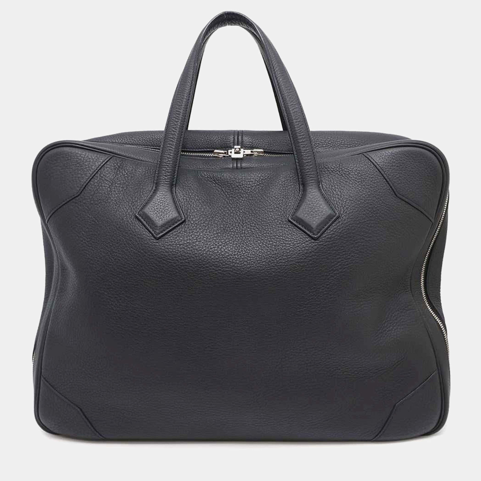 Pre Owned Hermes Black Taurillon Clemence  Victoria 50 Travel Bag 