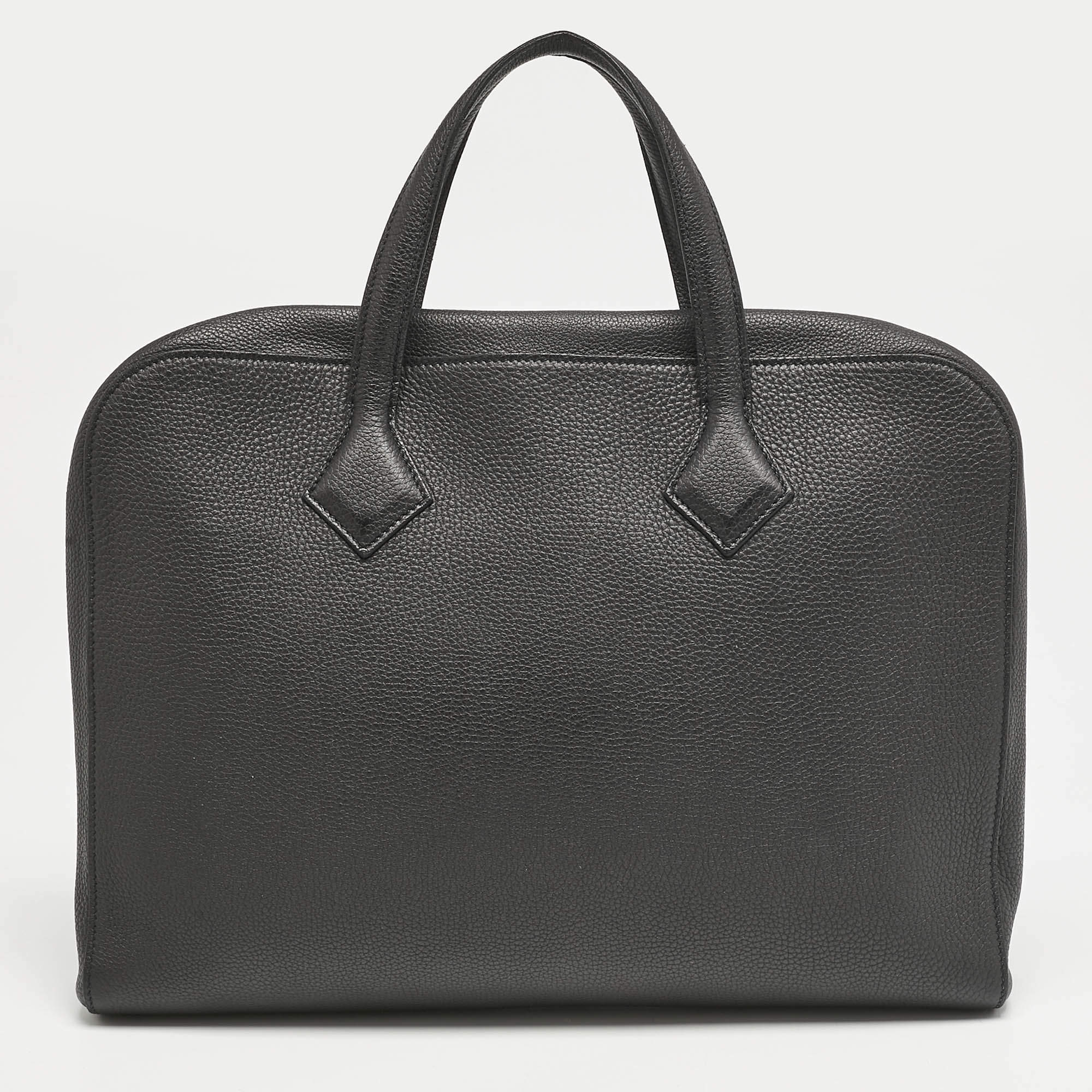 Pre Owned Hermes Noir Togo Leather Victoria Light Briefcase