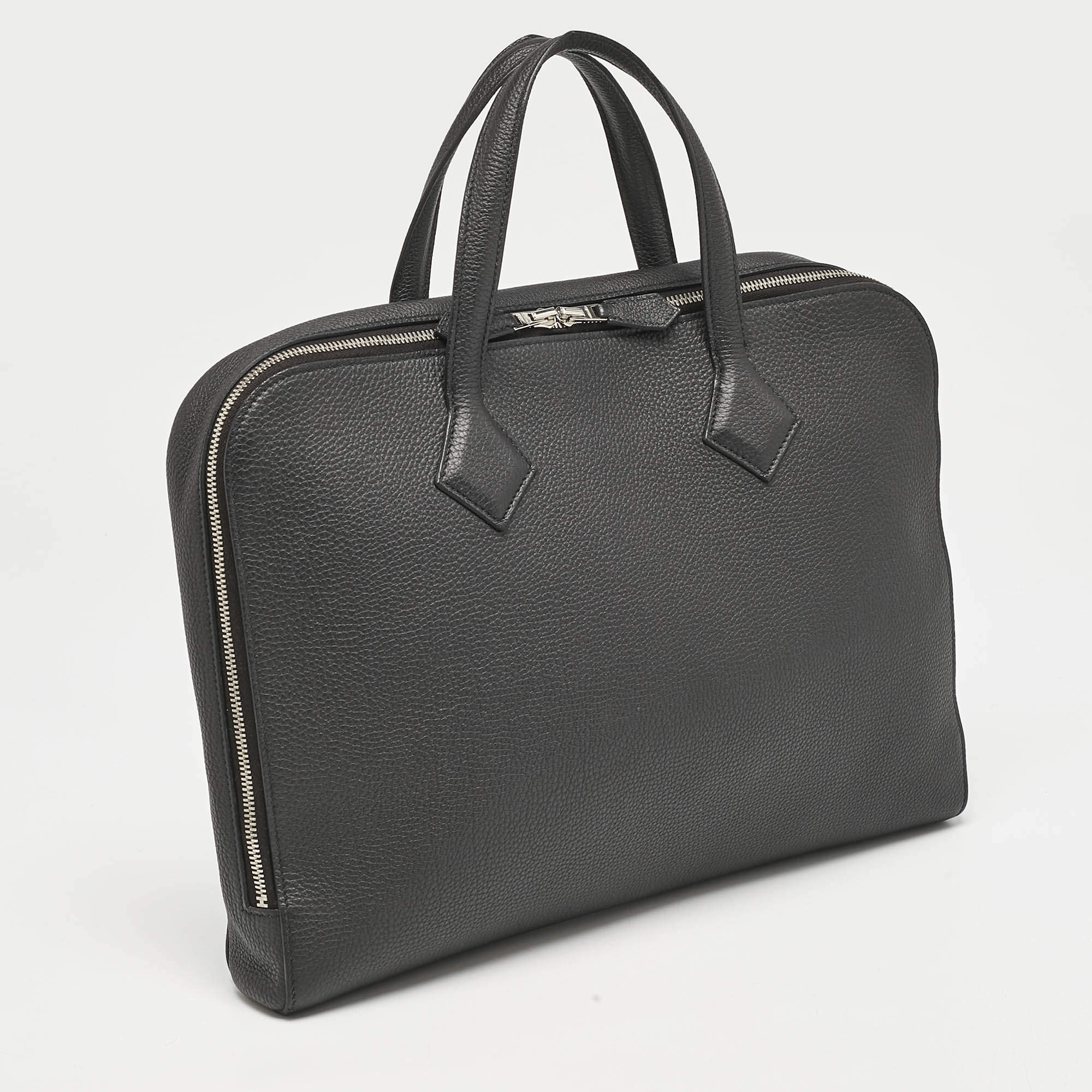Pre Owned Hermes Noir Togo Leather Victoria Light Briefcase