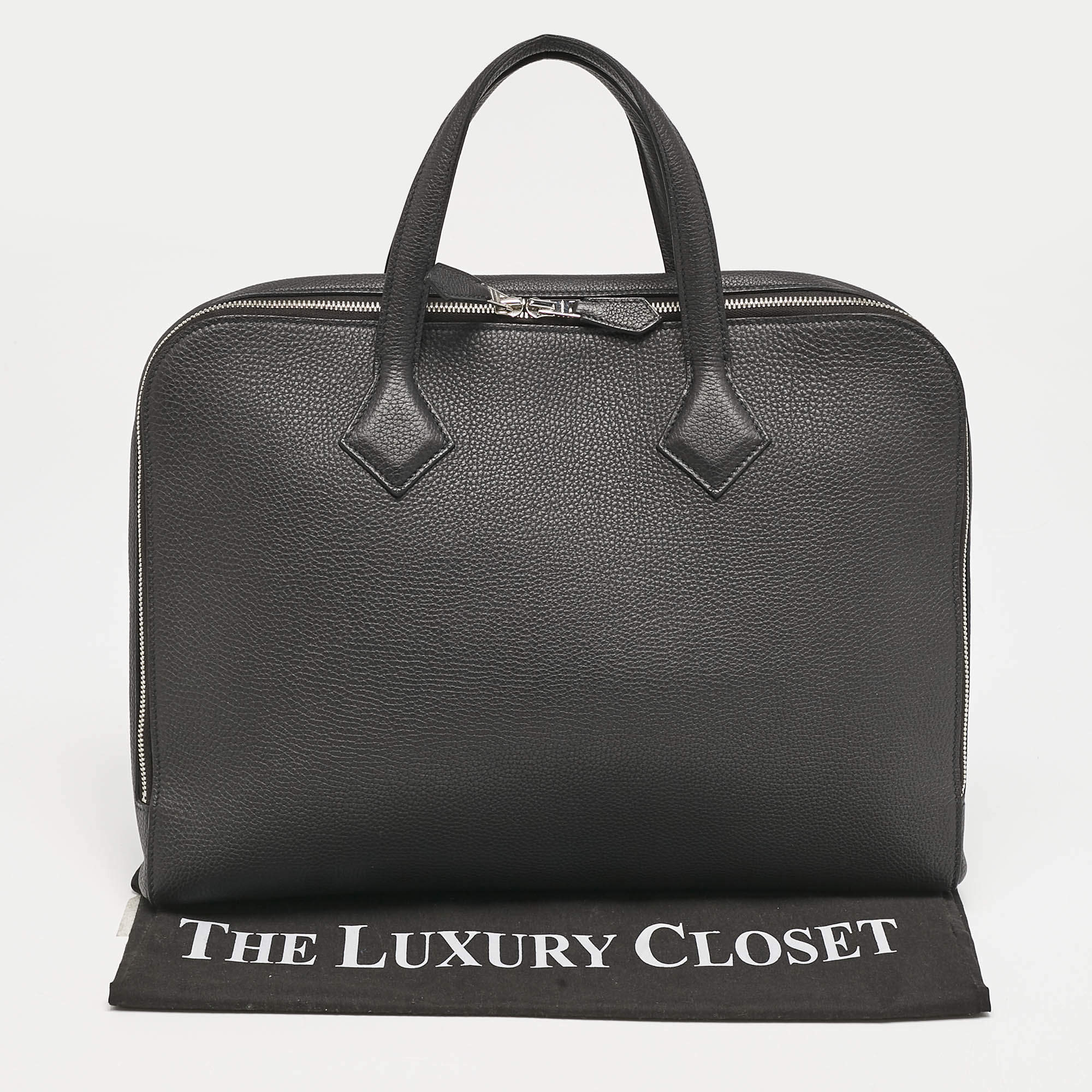 Pre Owned Hermes Noir Togo Leather Victoria Light Briefcase