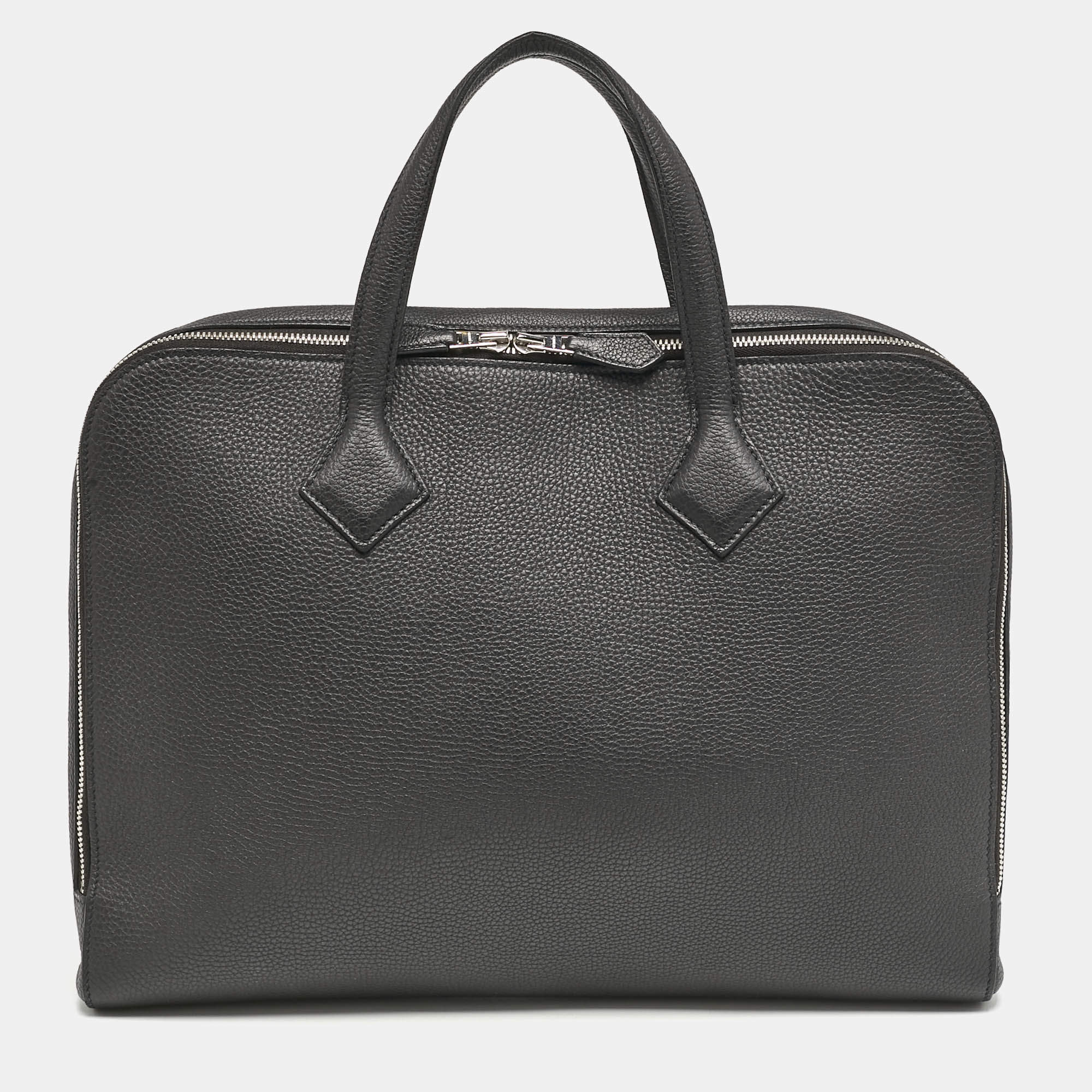 Hermes Noir Togo Leather Victoria Light Briefcase