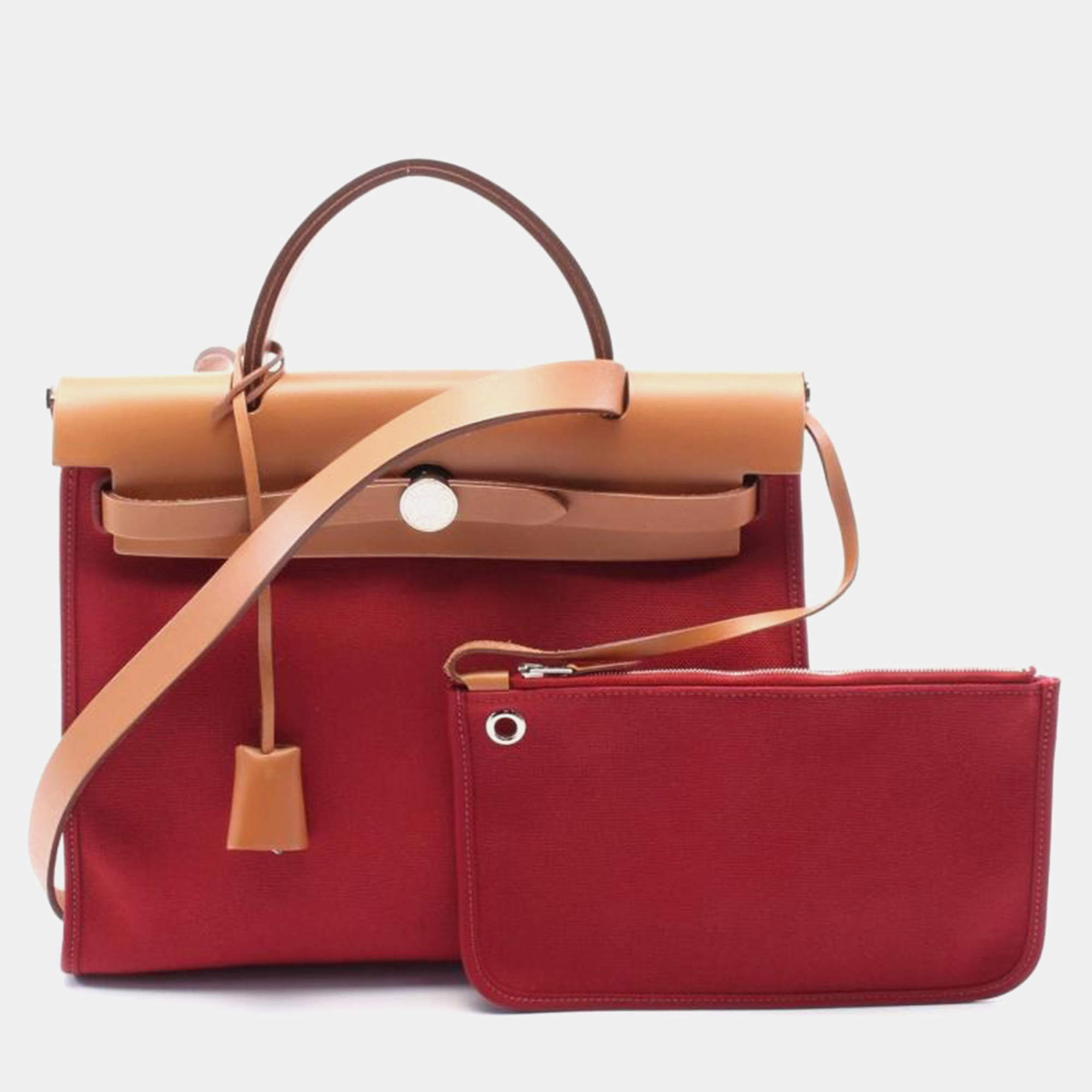 Pre Owned Hermes Toile & Vache Hunter Herbag Zip 31 Satchel Bag