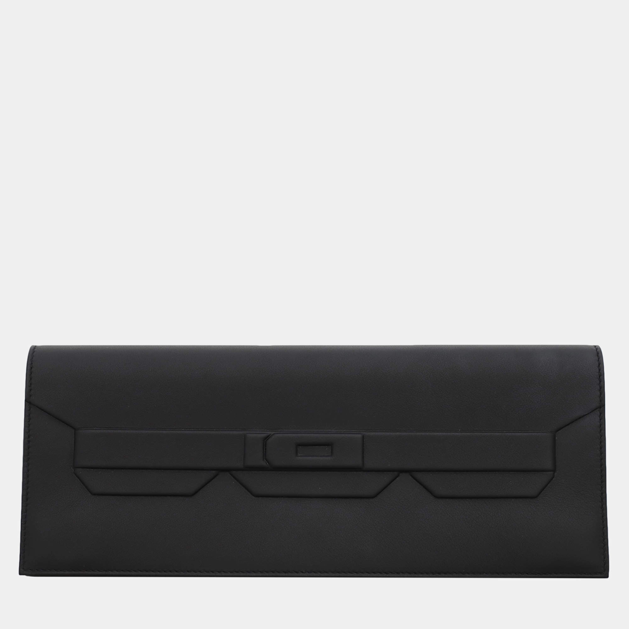 Hermes Noir Swift Leather Shadow Birkin Cut Clutch Bag