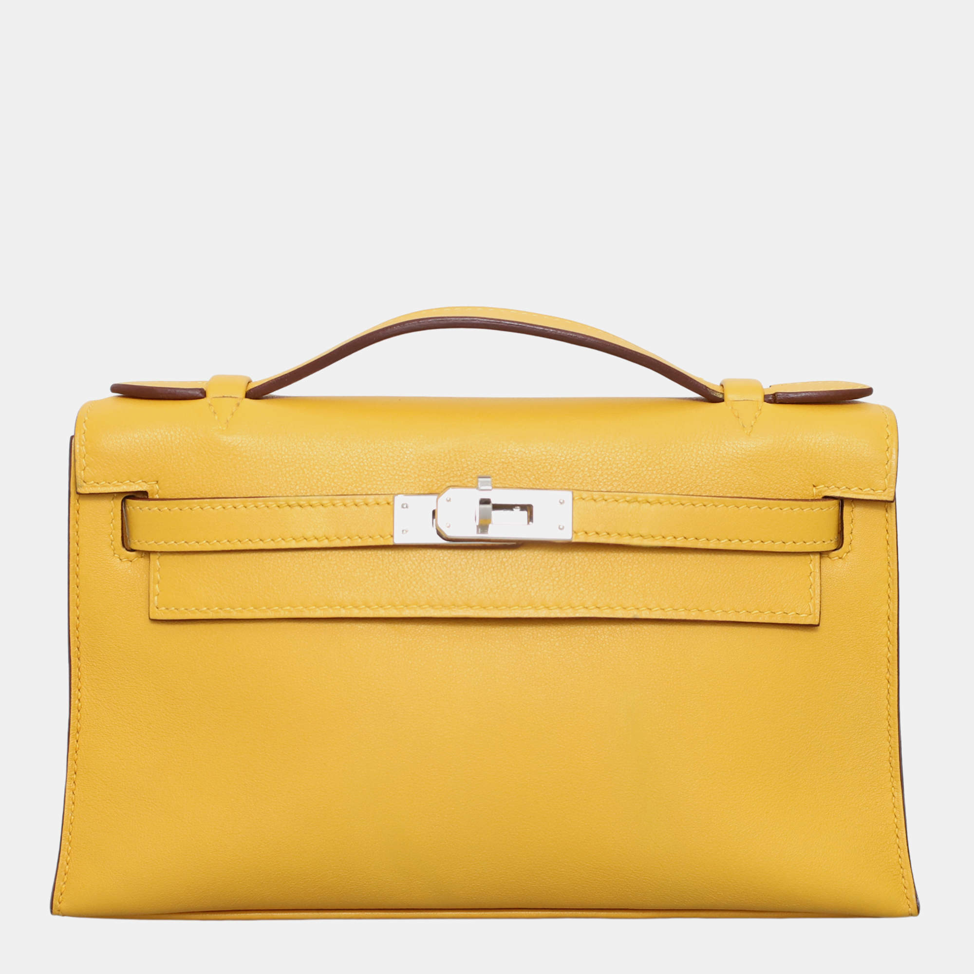 Hermes Jaune d'Or Swift Calfskin Leather Kelly Pochette Clutch Bag