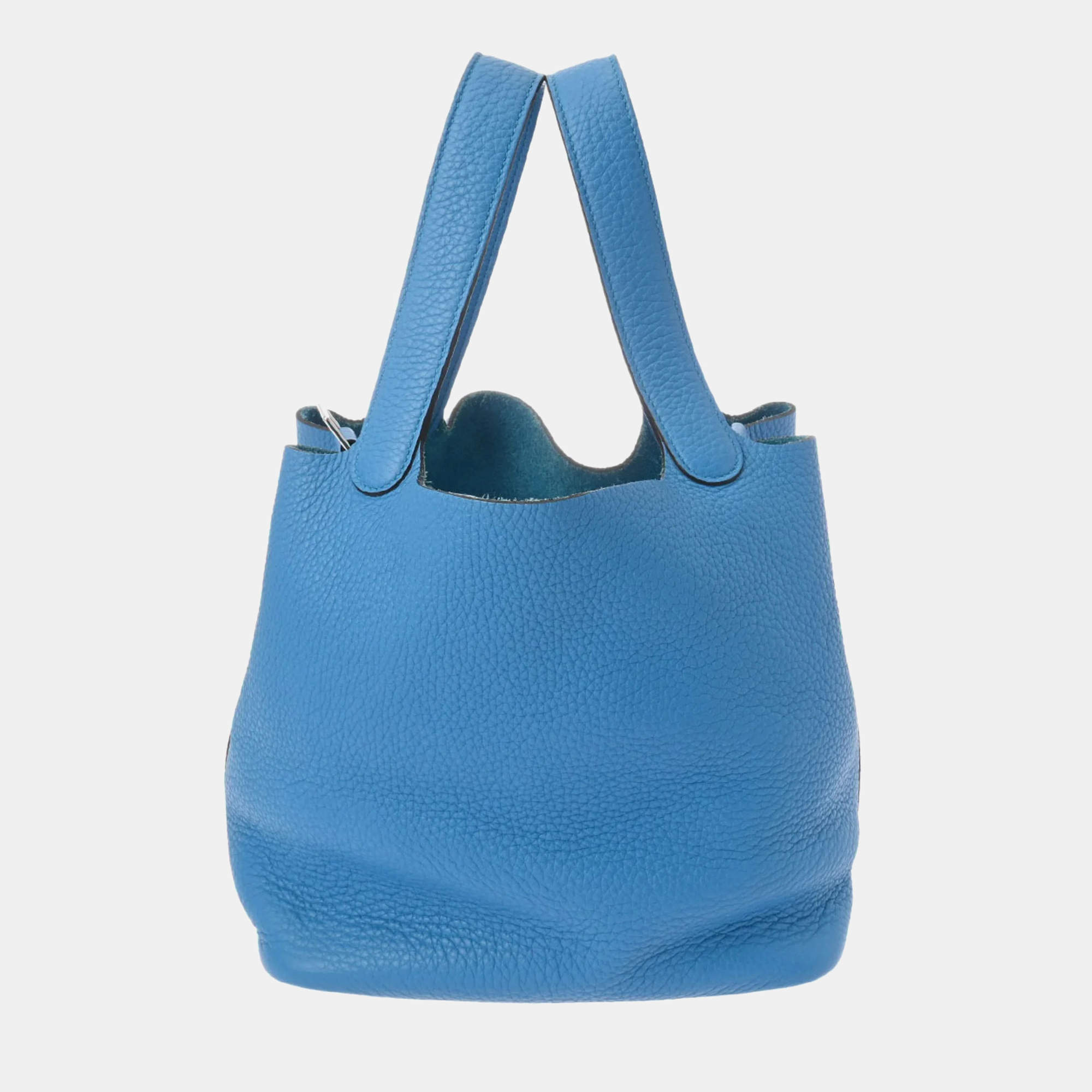 Pre Owned Hermes Blue Zanzibar Taurillon Clemence Picotin Lock 22 Handbag