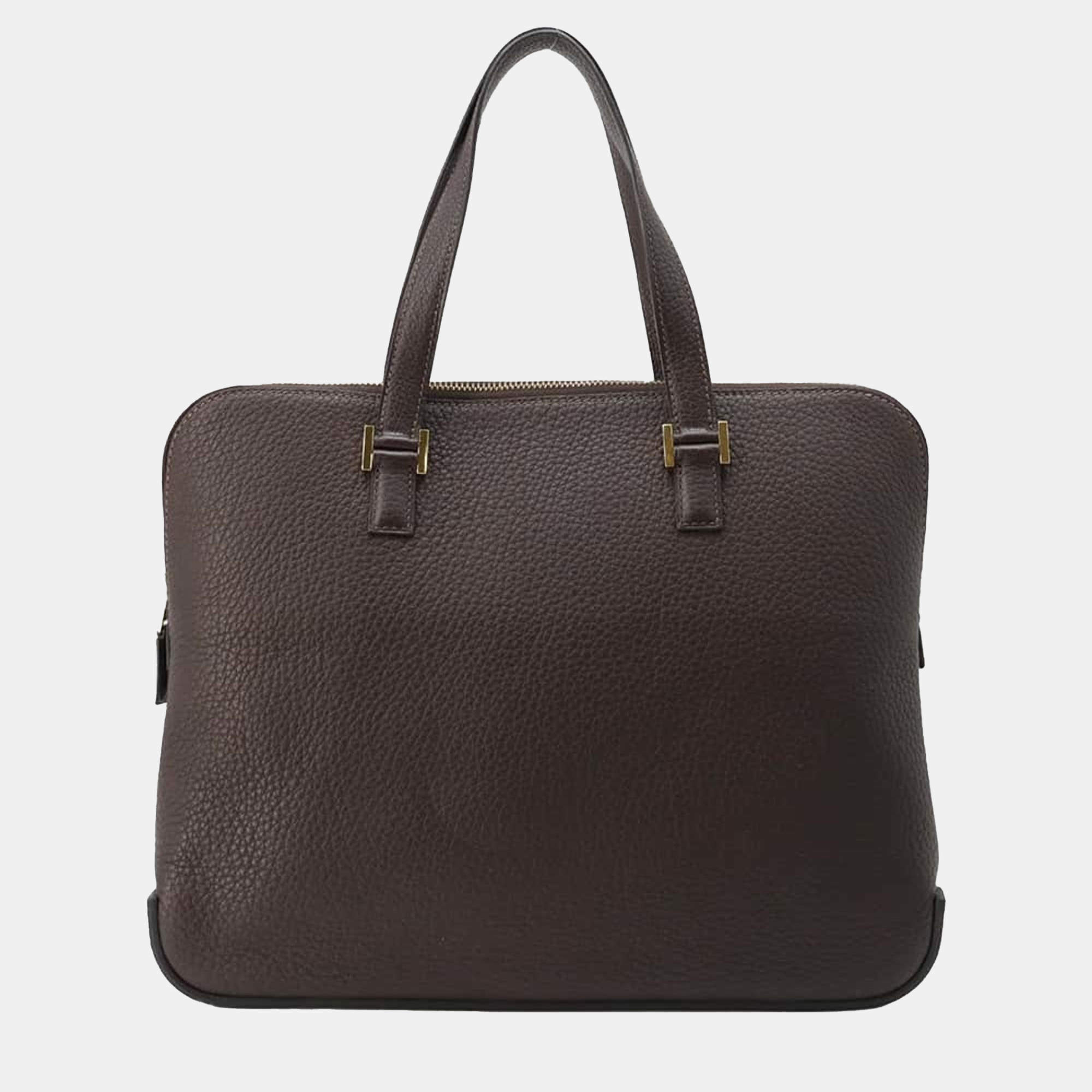 Pre Owned Hermes Brown Fjord Leather Escapade Handbag