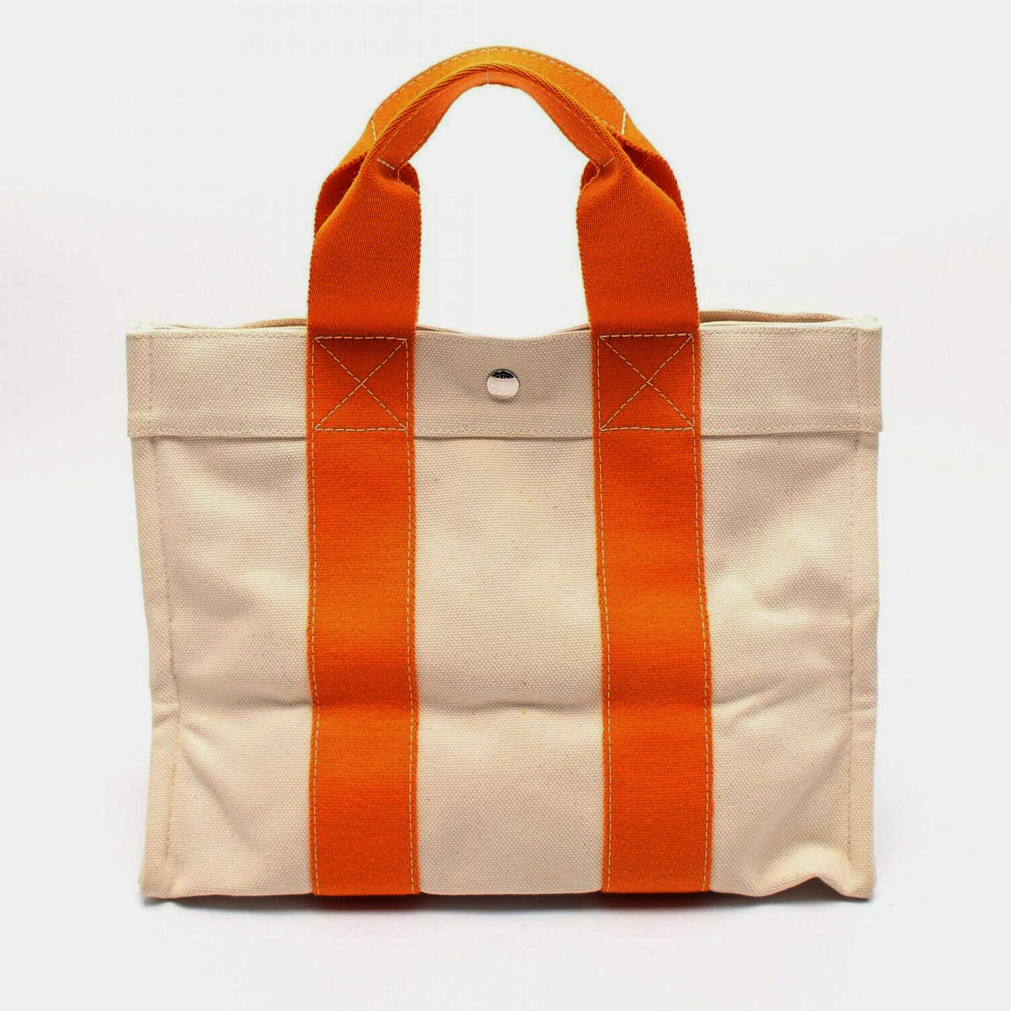 Pre Owned Hermes Canvas Beige Orange Bora Bora PM Tote Bag