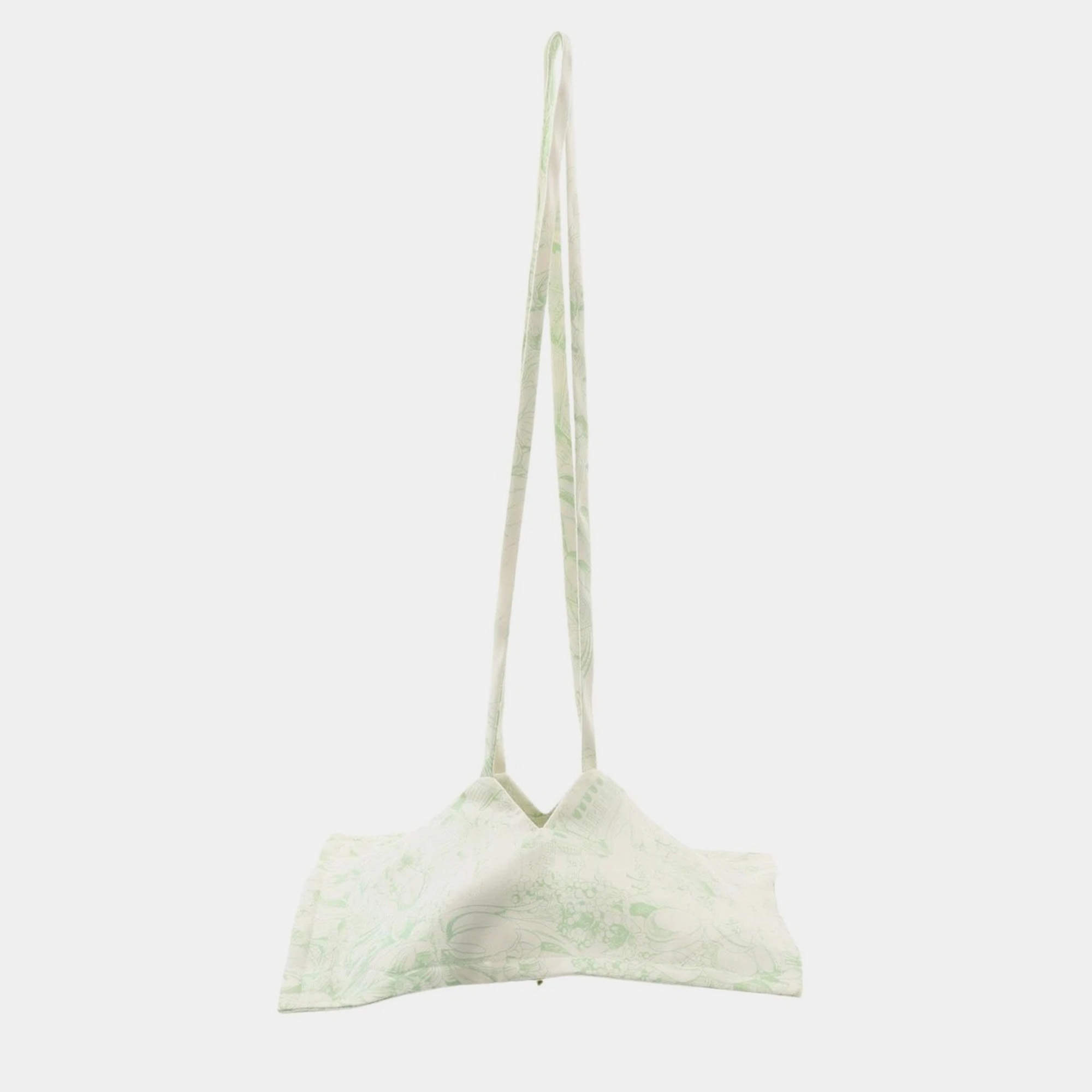 Hermes White Green Tassel Silk Agneau Milo Lime Petit H Shoulder Drawstring Bag 