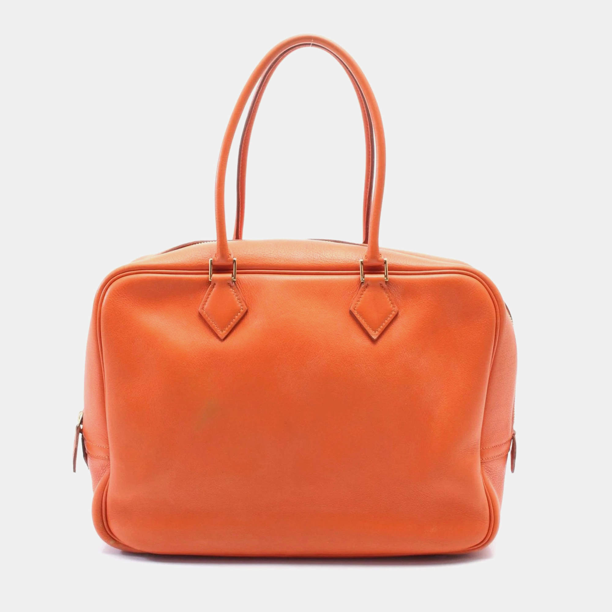 Pre Owned Hermes Orange Leather Plume 32 Handbag