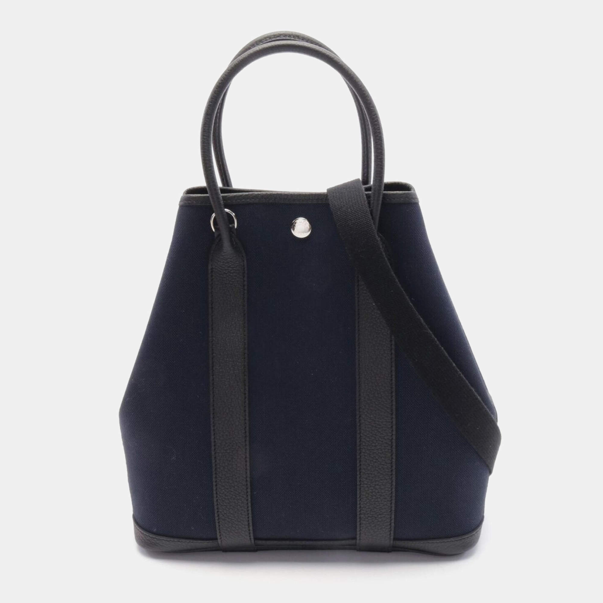 Hermes Blue Indigo Toile Military Leather Garden File PM Tote Bag