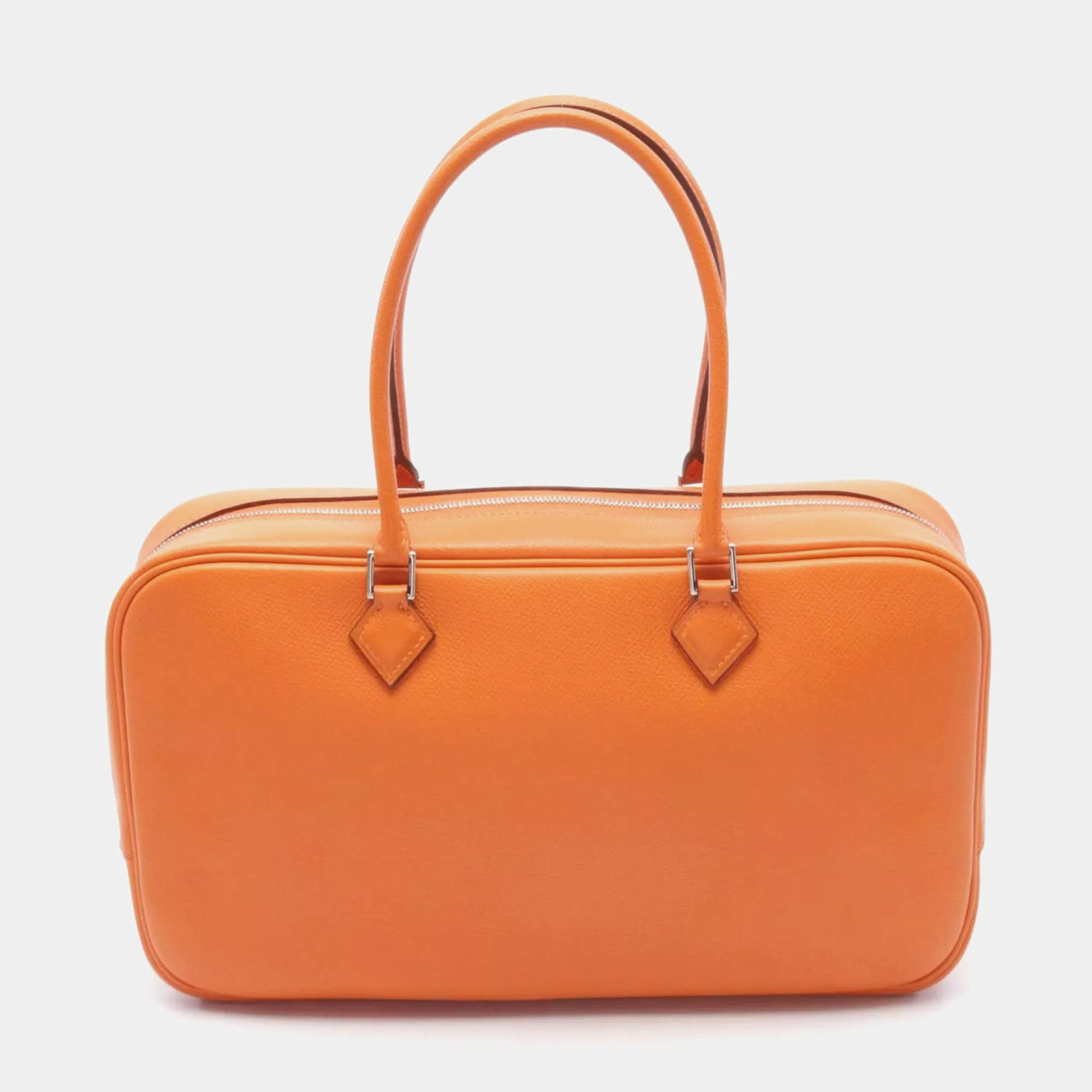 مملوكة مسبقًا Hermes Orange Epsom Leather Plum Elan 28 Handbag 