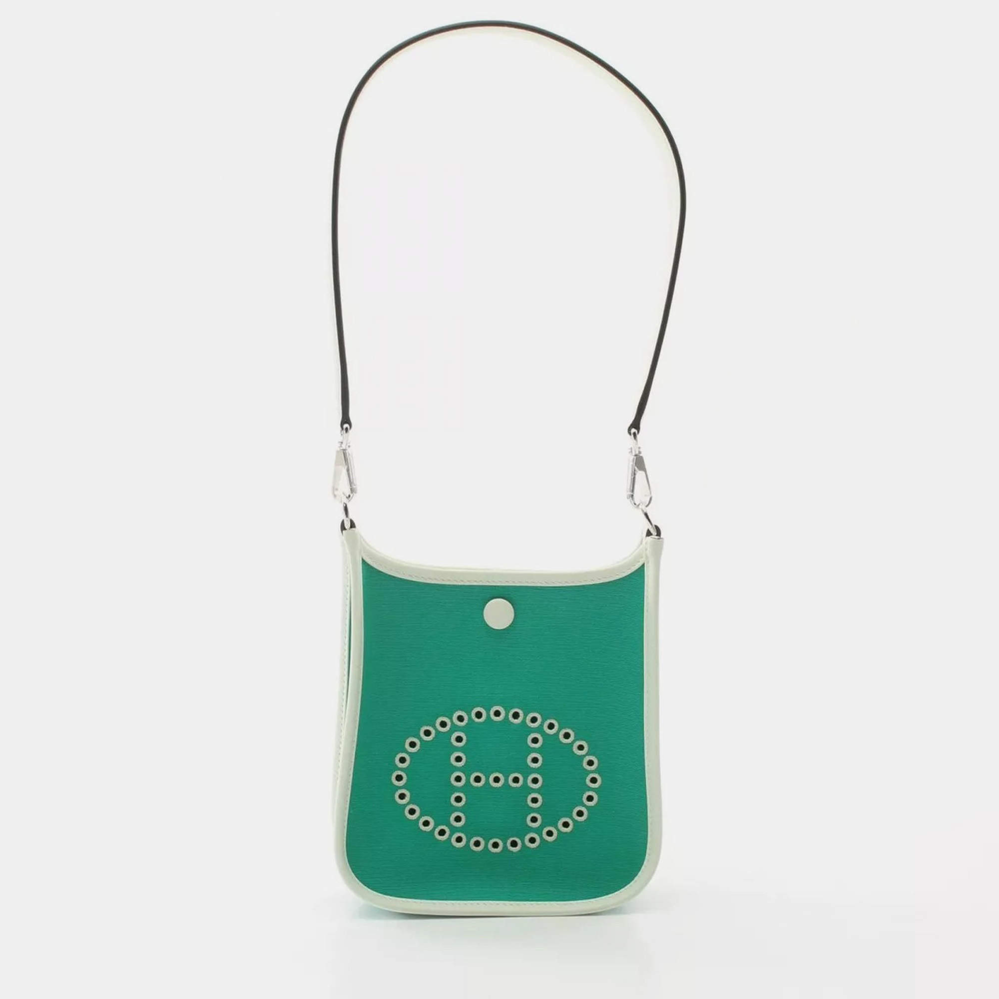 Hermes Vert Fizz Toile H Swift Leather Neo Evelyne TPM Shoulder Bag