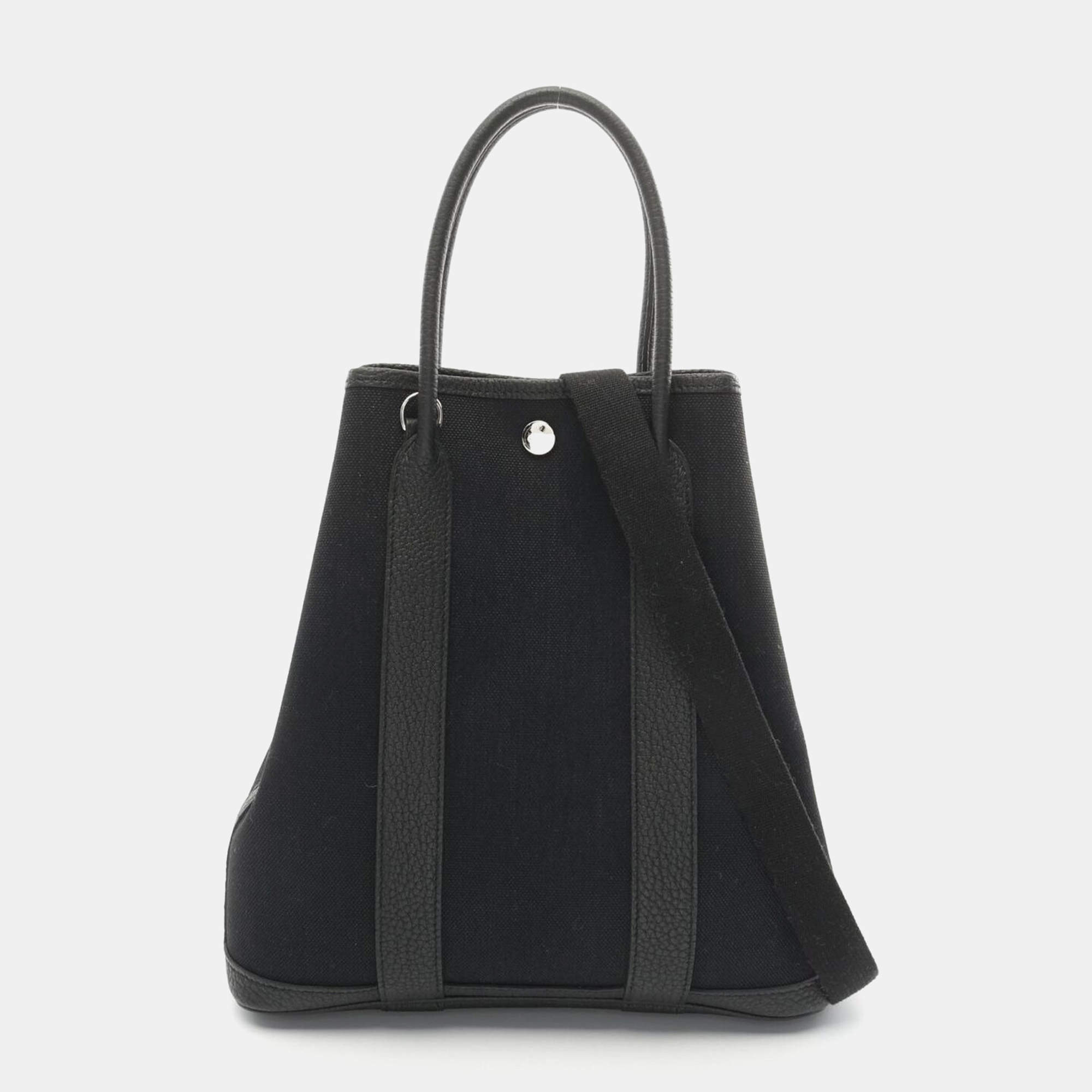 Pre Owned Hermes Black Toile H Negonda Leather Garden File PM Tote Bag