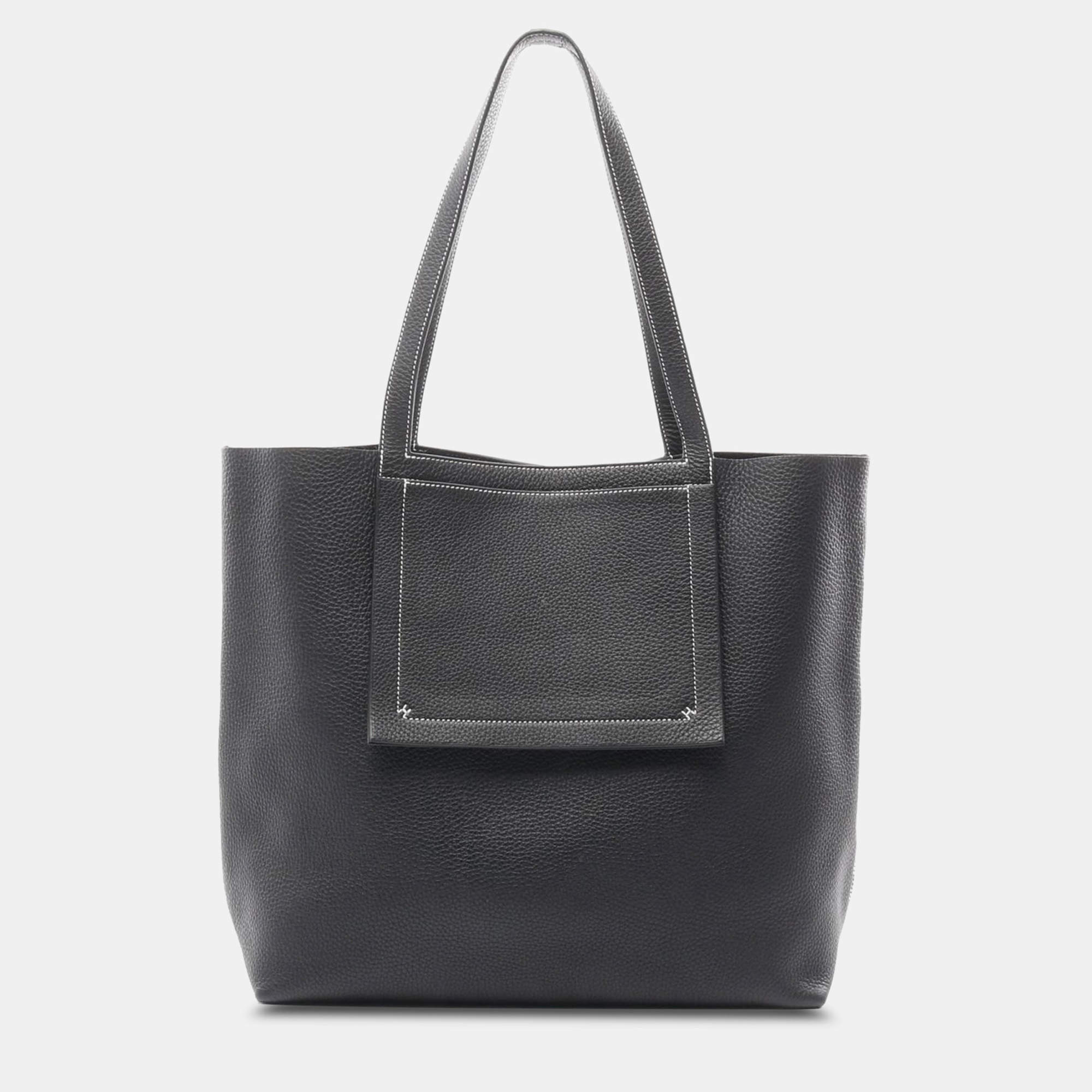 Pre Owned Hermes Black Taurillon Clemence Leather Cabas Serie 46 Tote Bag 