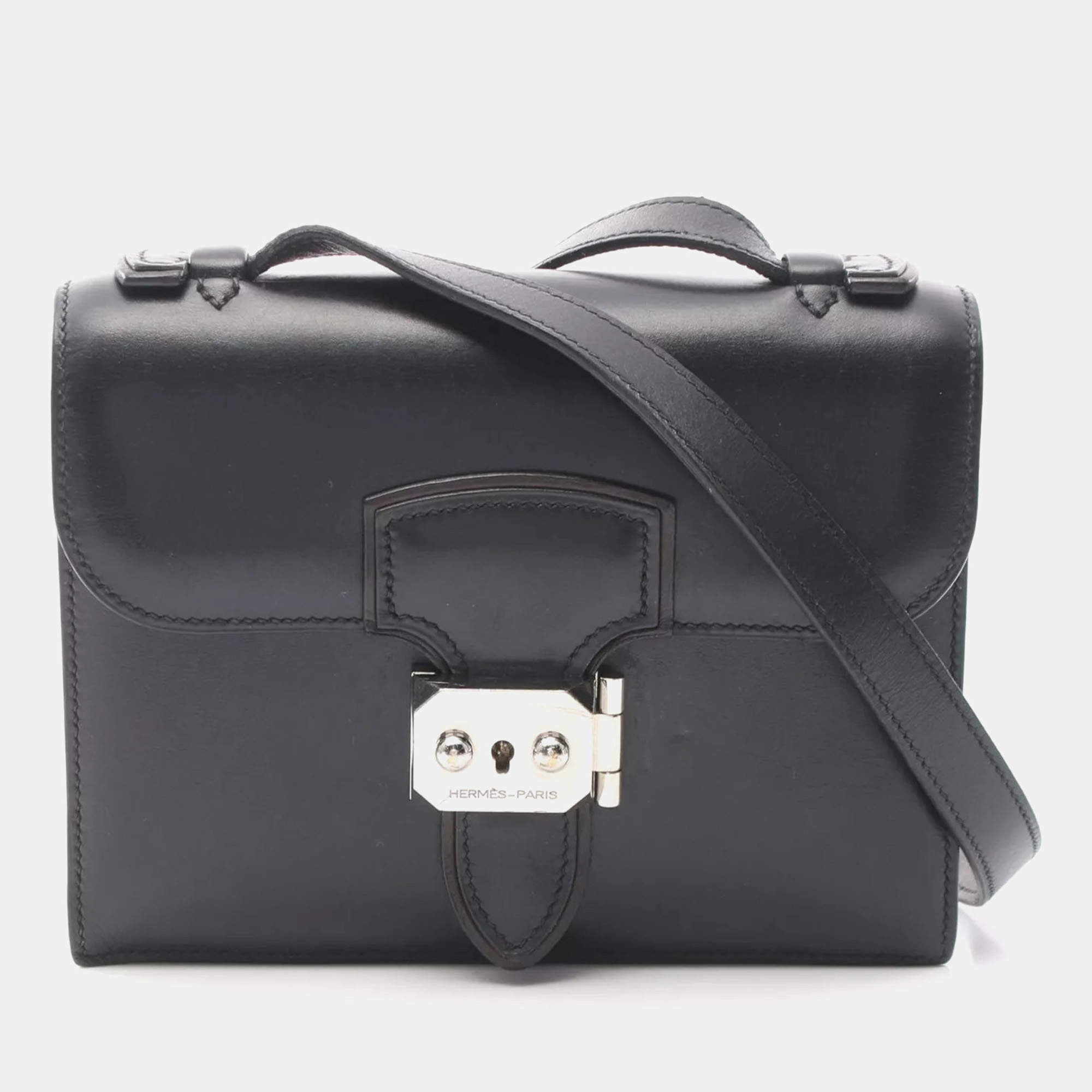 Hermes Black Calf Leather Shoulder Crossbody Bag 