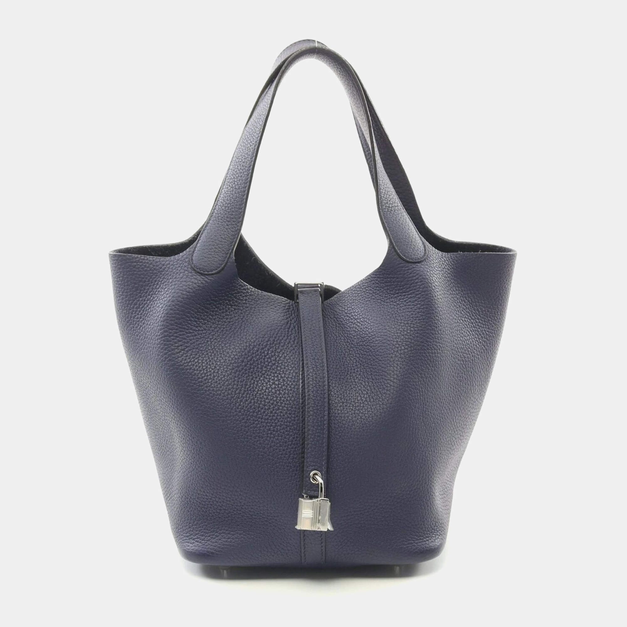 Hermes Blue Encre Taurillon Clemence Picotin Lock 22 Handbag